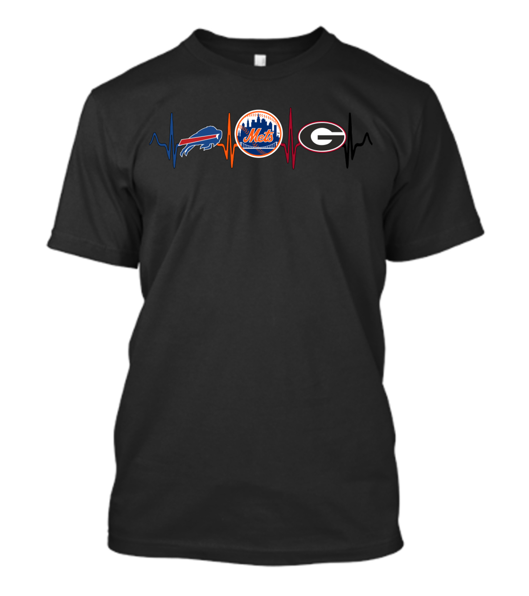 Buffalo Bills New York Mets Georgia Bulldogs Heartbeat T-Shirt