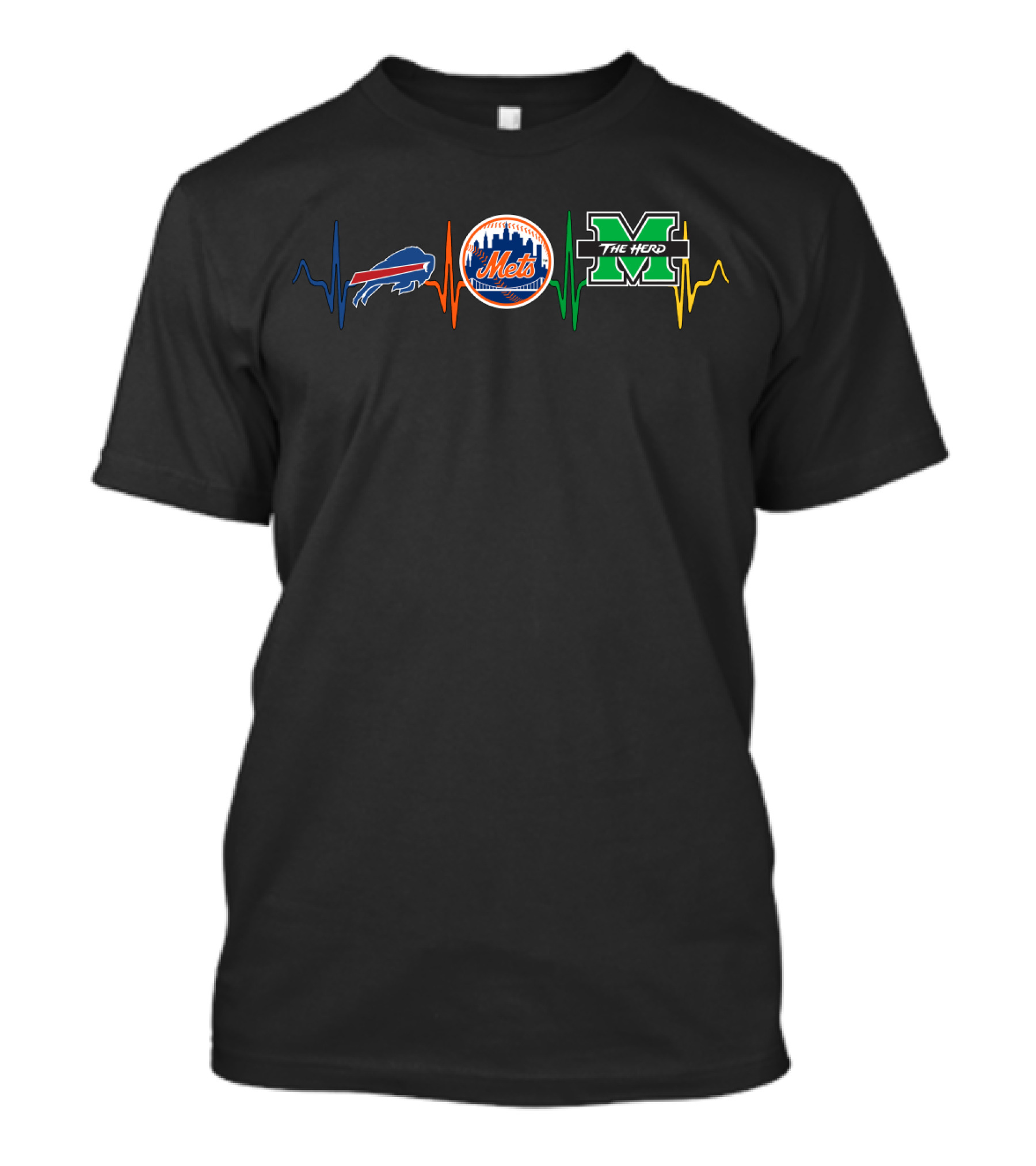 Bills New York Mets Marshall The Herd Heartbeat T-Shirt