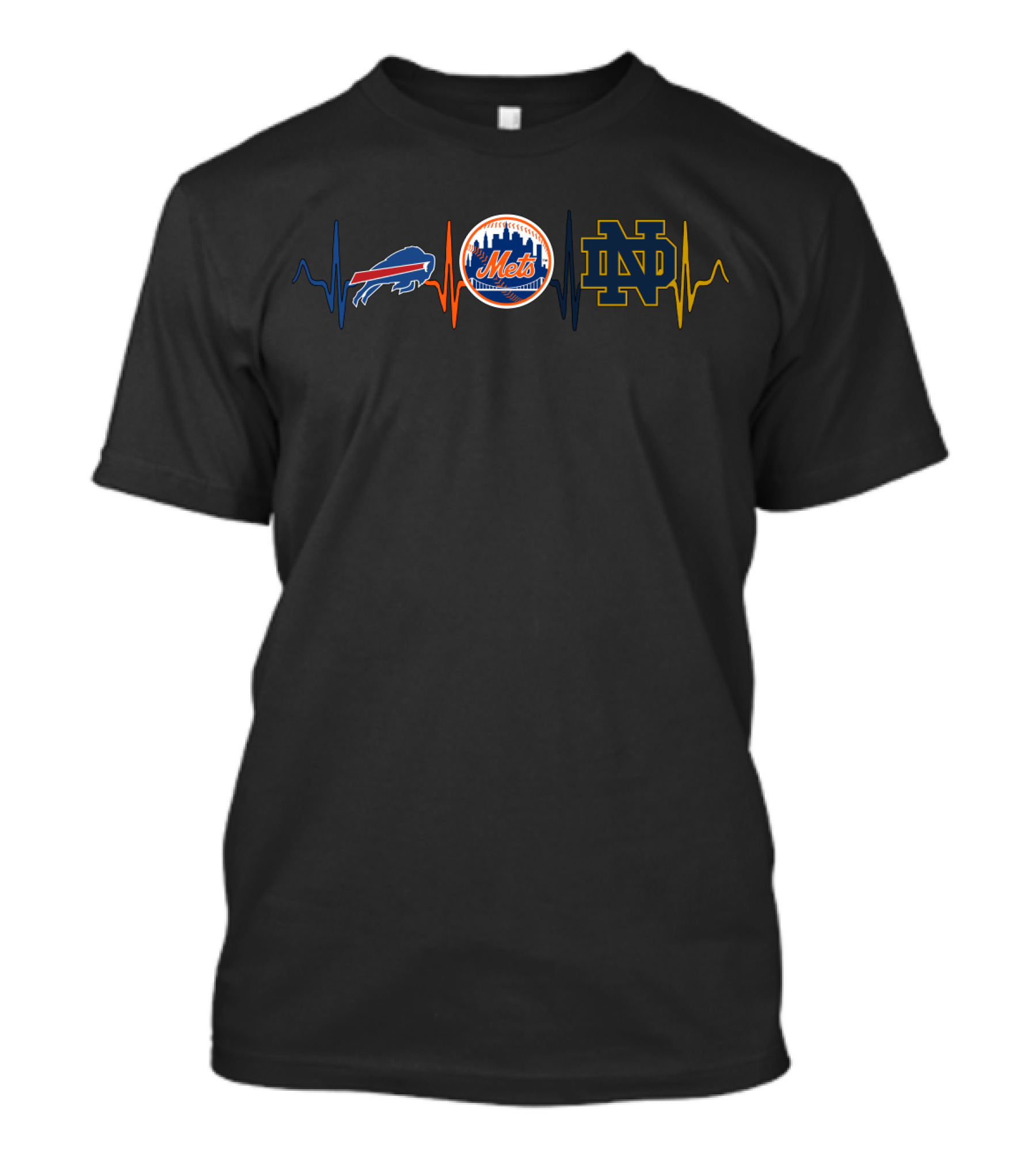 Buffalo Bills New York Mets Notre Dame Fighting Irish Heartbeat T-Shirt