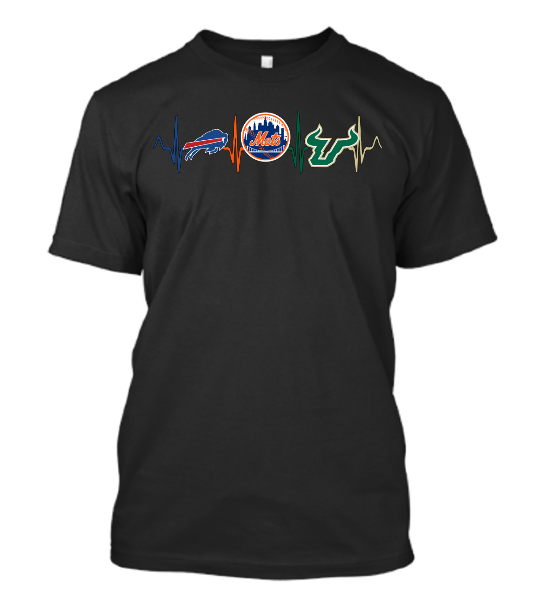 Buffalo Bills New York Mets South Florida Bulls Heartbeat T-Shirt