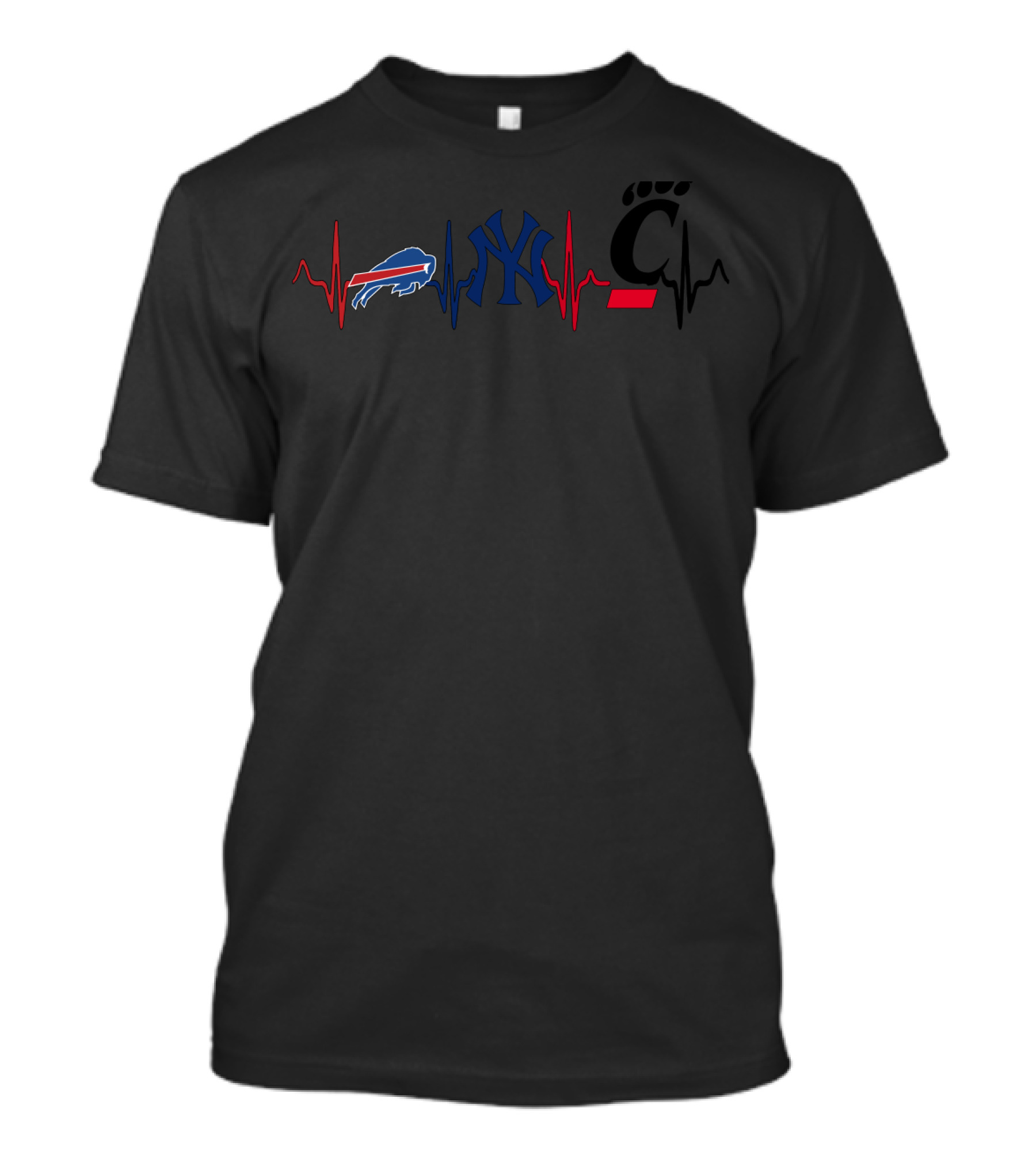 Buffalo Bills New York Yankees Cincinnati Bearcats Heartbeat T-Shirt