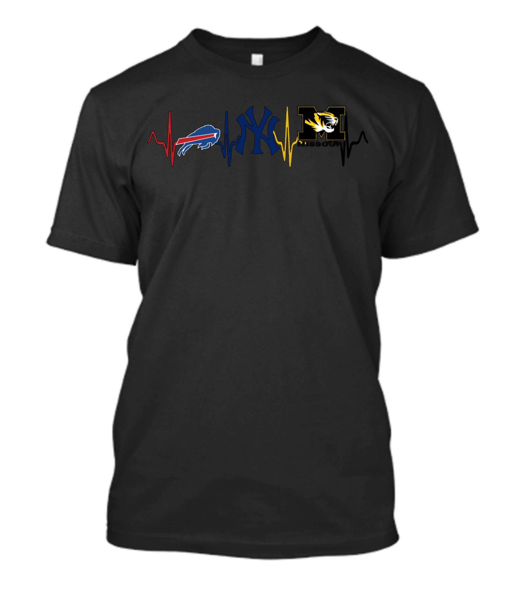 Buffalo Bills New York Yankees Missouri Tigers Heartbeat T-Shirt