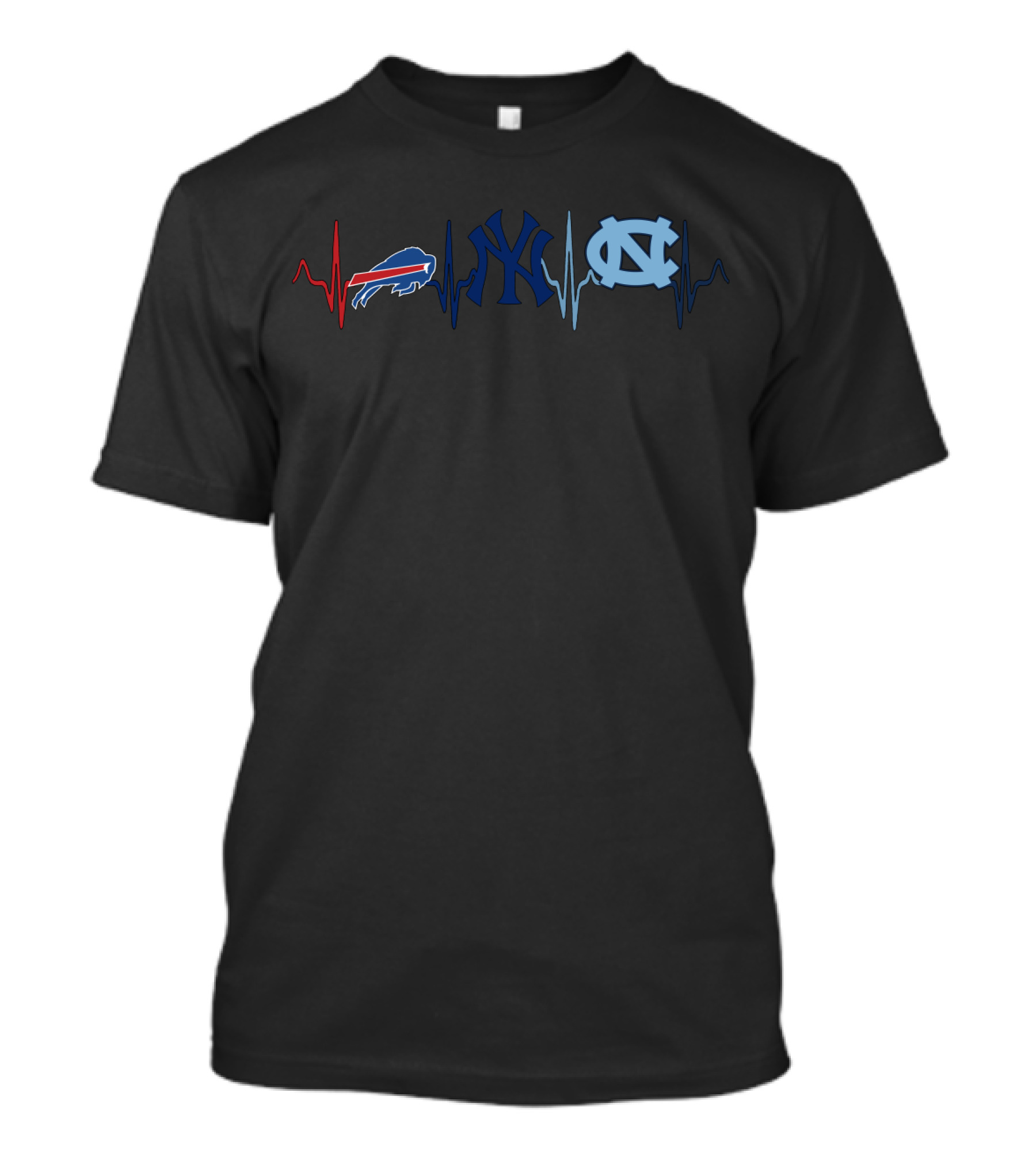 Buffalo Bills New York Yankees North Carolina Tar Heels Heartbeat T-Shirt