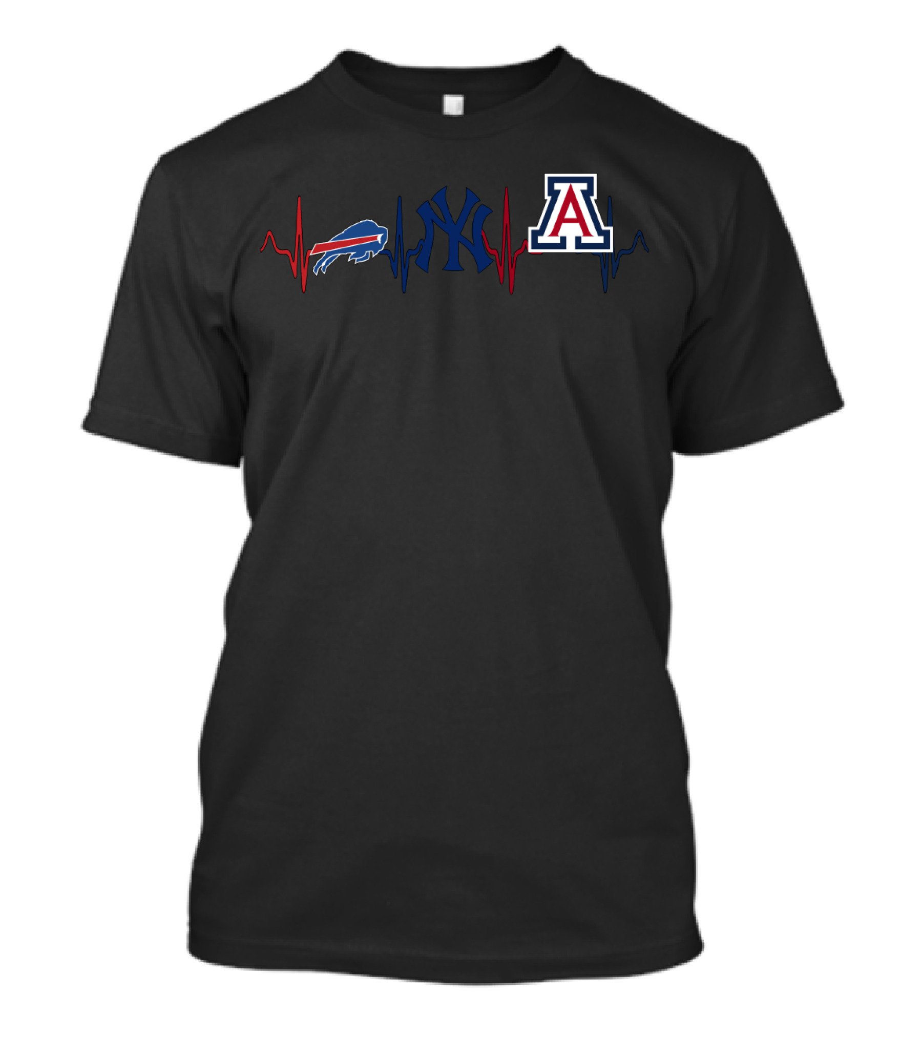 Buffalo Bills New York Yankees Arizona Wildcats Heartbeat Logo T-Shirt