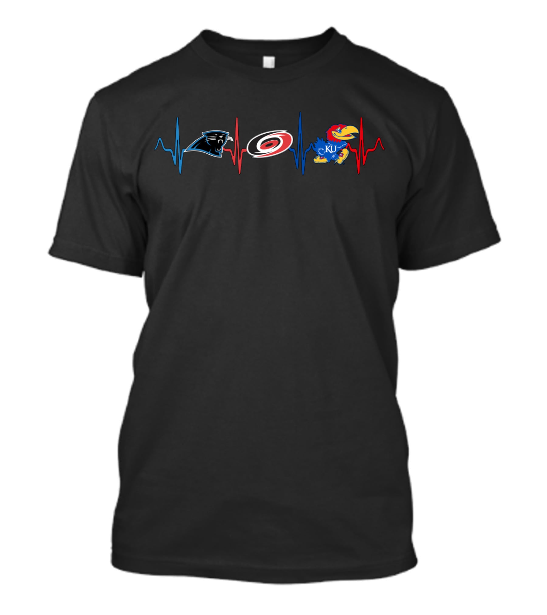 Carolina Panthers Hurricanes Kansas Jayhawks Heartbeat T-Shirt