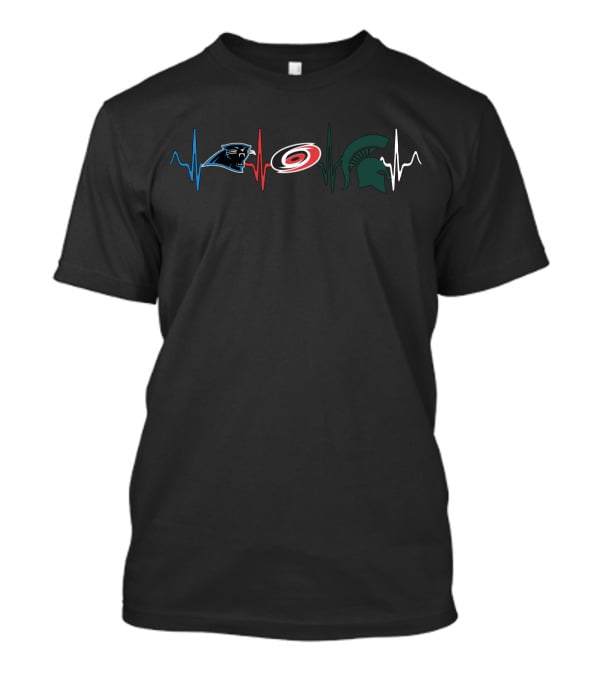 Carolina Panthers And Hurricanes Fans With Michigan State Spartans Heartbeat T-Shirt