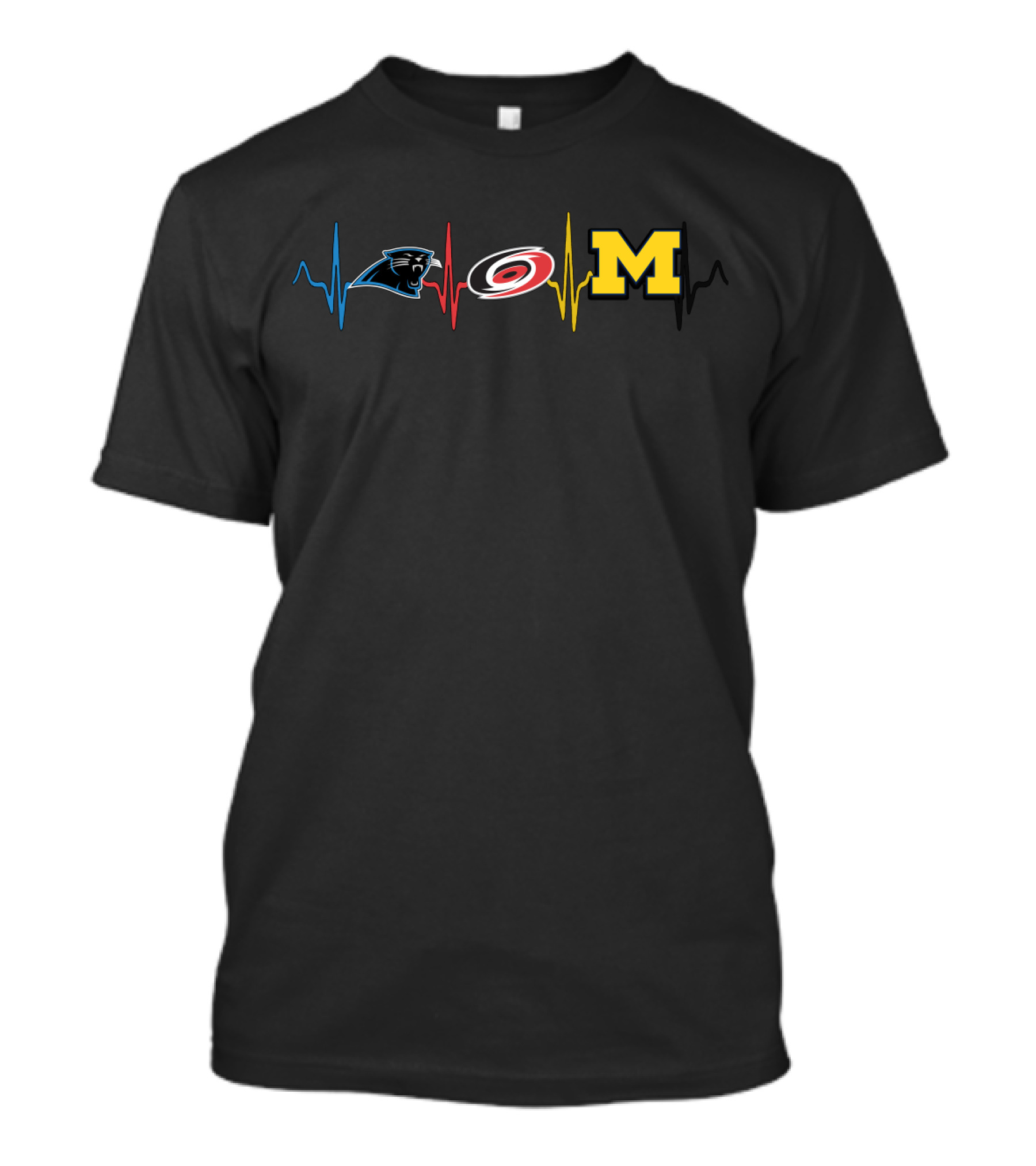 Carolina Panthers Hurricanes Michigan Wolverines Heartbeat T-Shirt