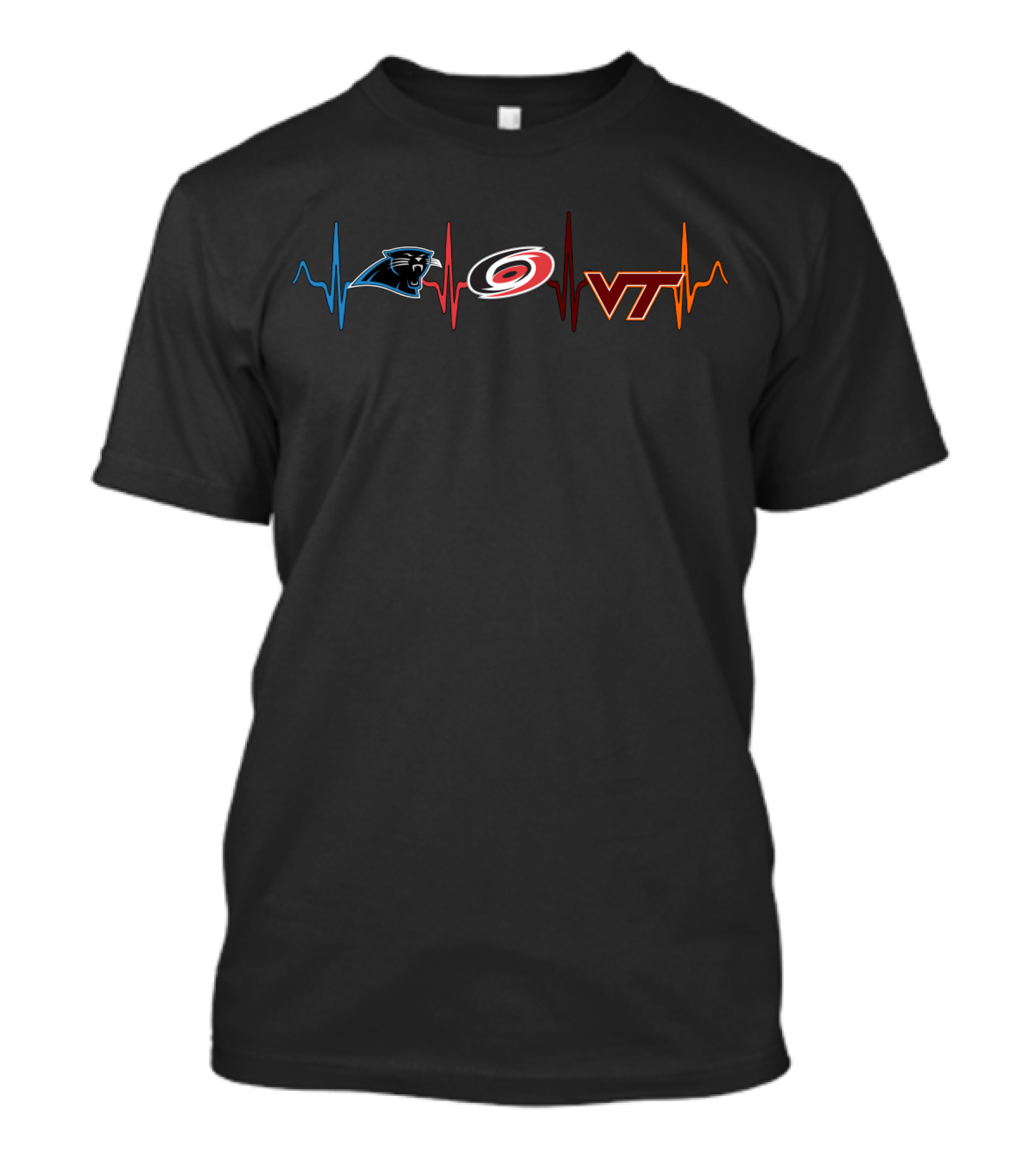 Carolina Panthers And Hurricanes With Virginia Tech Heartbeat T-Shirt
