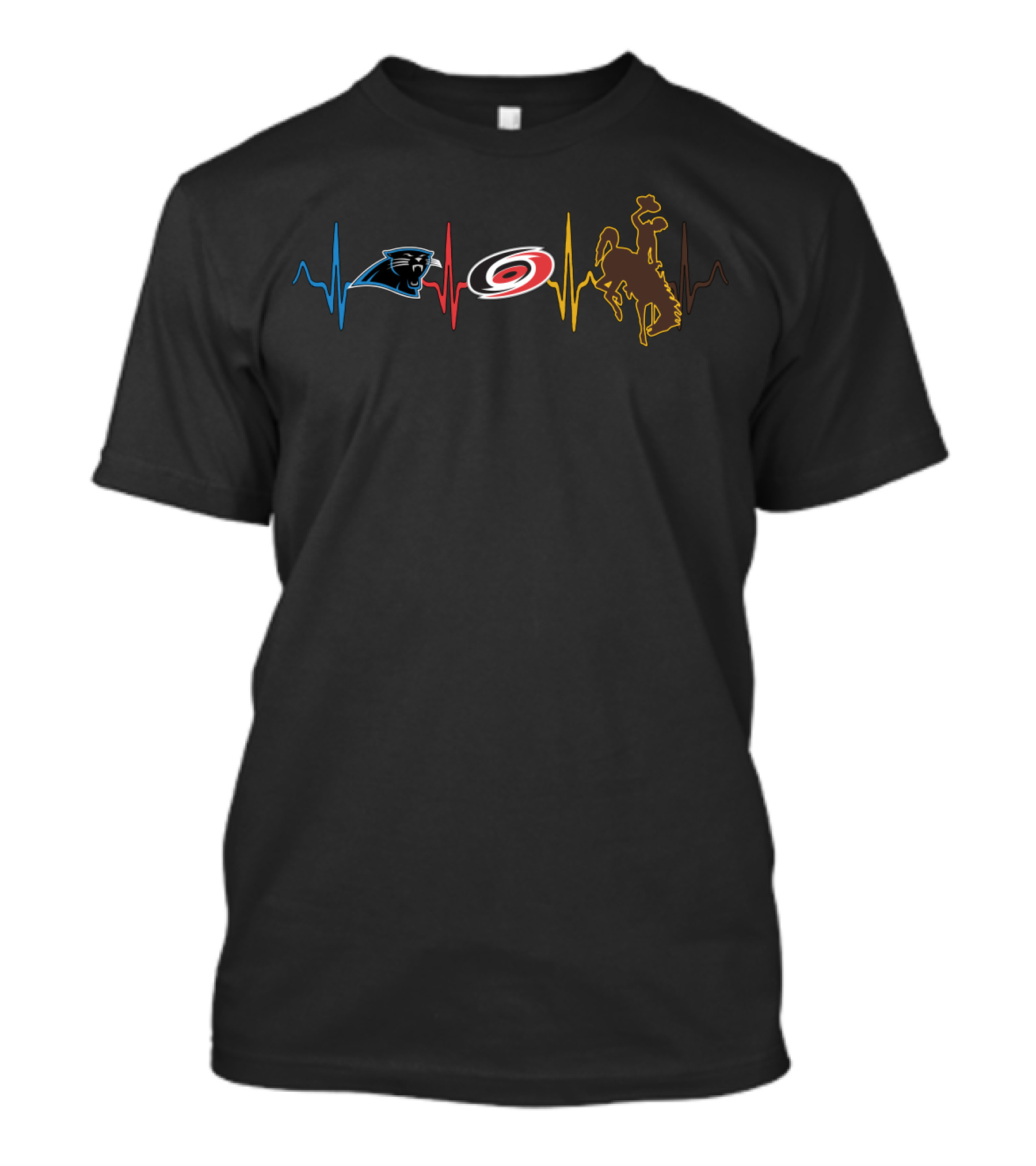 Carolina Panthers Carolina Hurricanes Wyoming Cowboys Heartbeat T-Shirt
