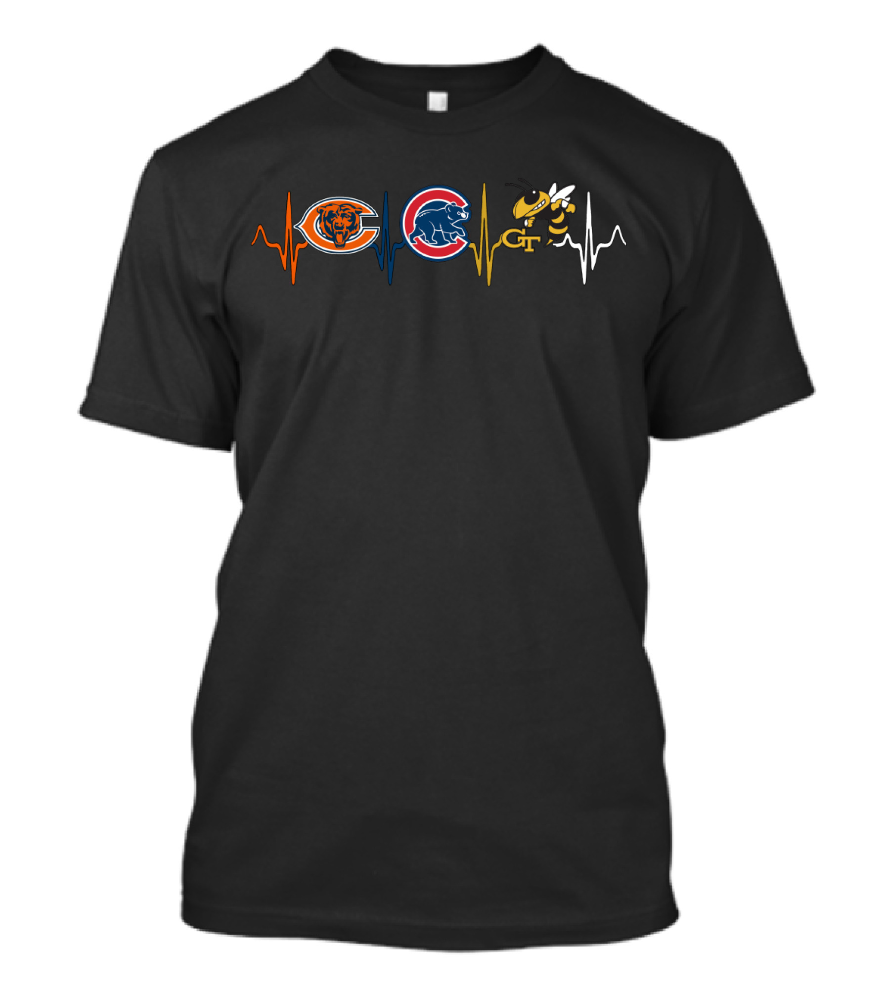 Chicago Bears Cubs Georgia Tech Yellow Jackets Heartbeat T-Shirt