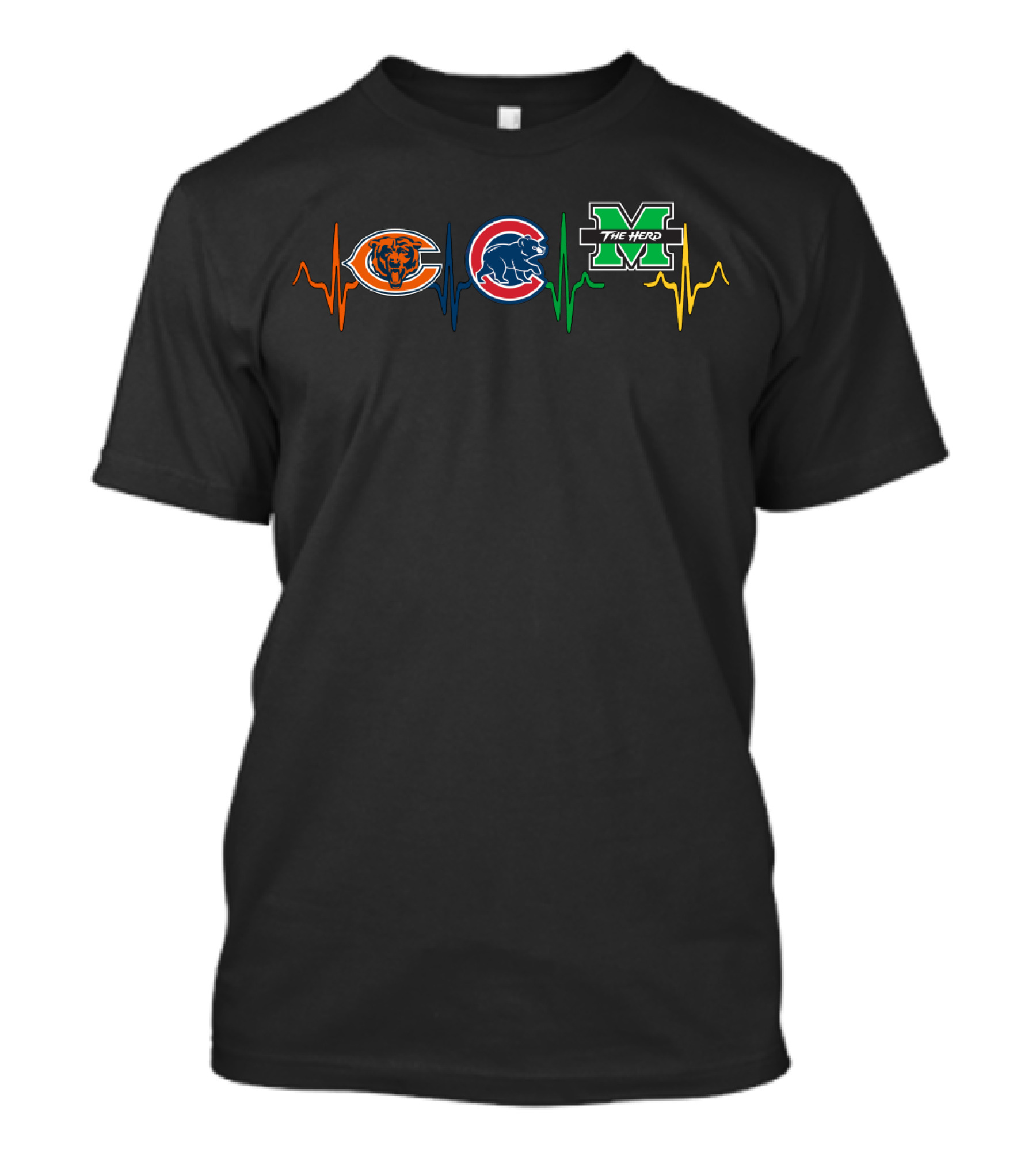 Chicago Bears Cubs Marshall Thundering Herd Heartbeat Mth T-Shirt