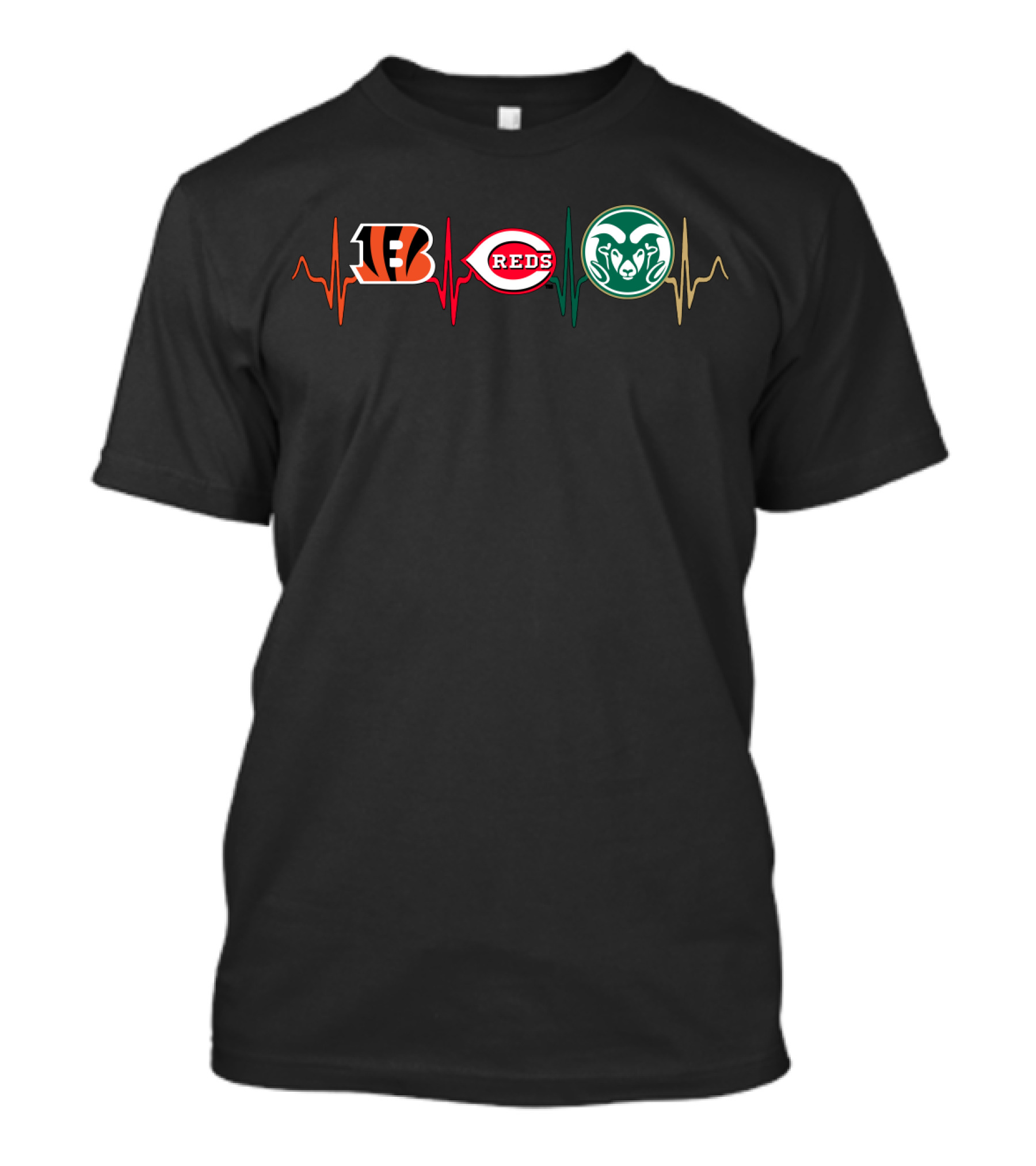 Cincinnati Bengals Reds Colorado State Rams Heartbeat T-Shirt