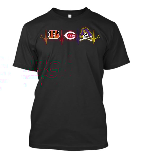 Bengals Reds Ecu Pirates Heartbeat Logos T-Shirt