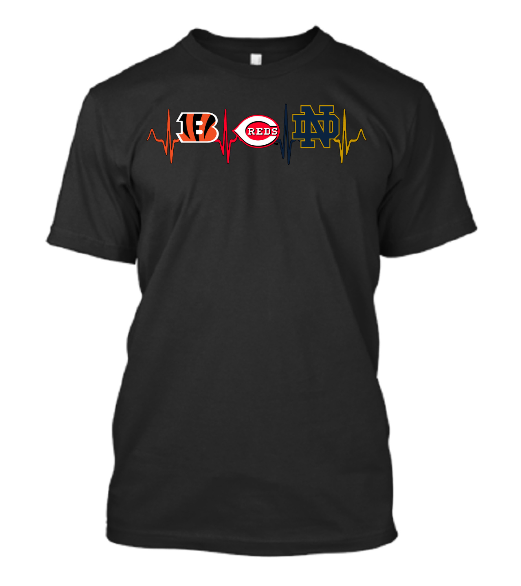 Cincinnati Bengals Ohio Reds Notre Dame Fighting Irish Heartbeat T-Shirt