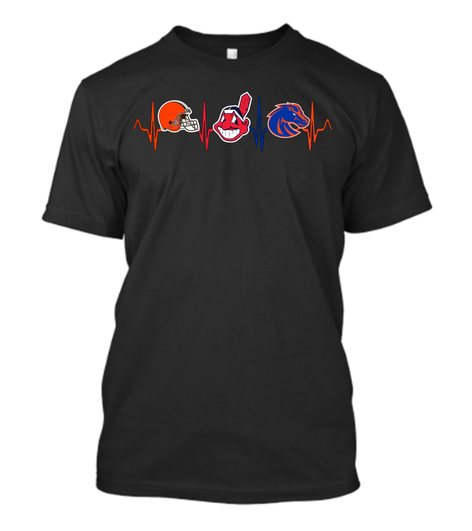 Cleveland Browns Indians Boise State Broncos Heartbeat T-Shirt