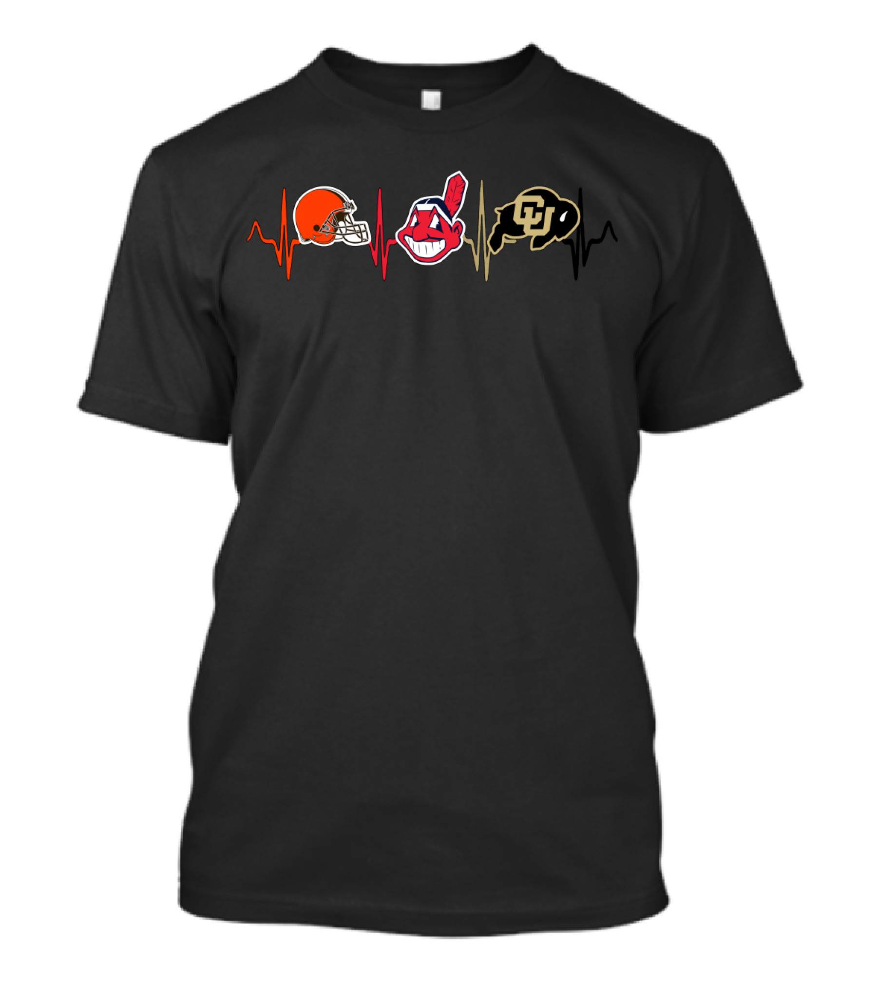 Cleveland Browns Indians Colorado Buffaloes Heartbeat T-Shirt