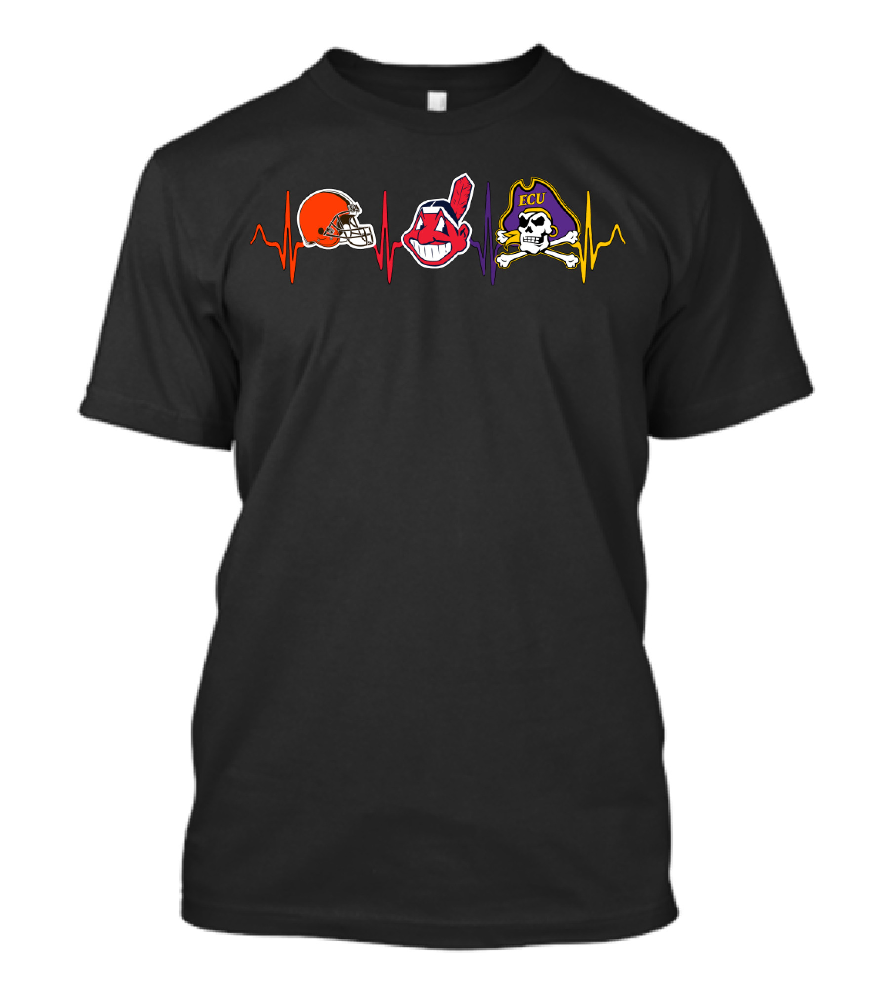 Browns Indians Ecu Pirate Heartbeat T-Shirt
