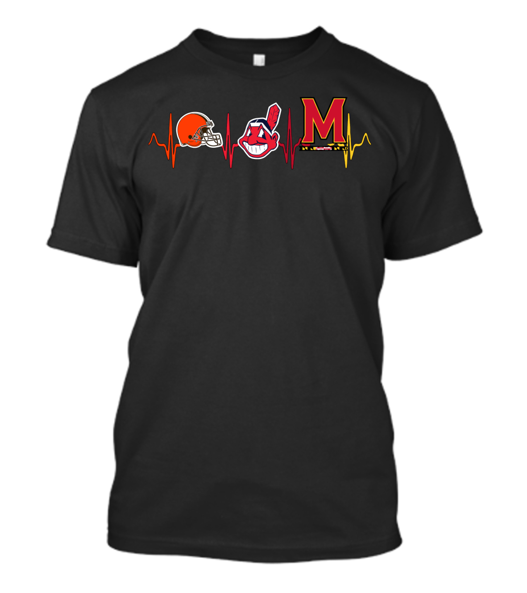 Cleveland Browns Indians Maryland Terrapins Heartbeat T-Shirt