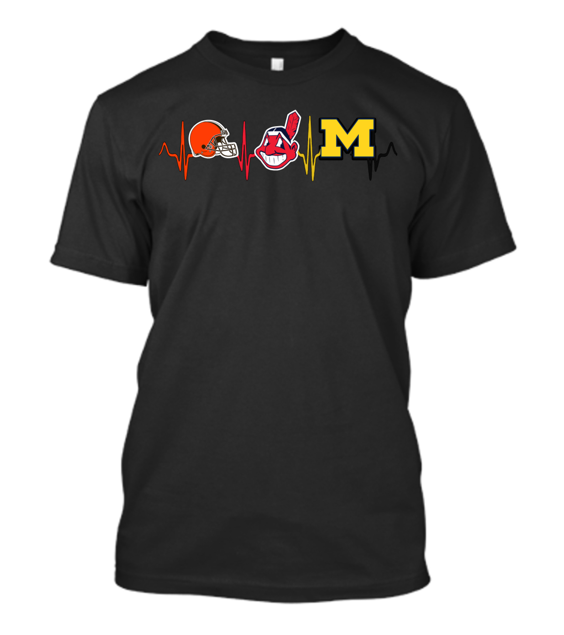 Cleveland Browns Indians Logo Michigan Wolverines Heartbeat T-Shirt