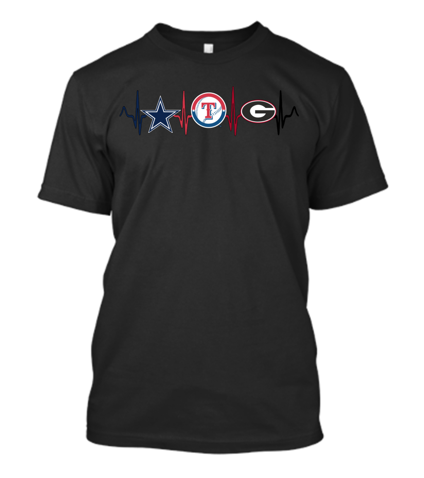 Dallas Cowboys Texas Rangers Georgia Bulldogs Heartbeat Line T-Shirt