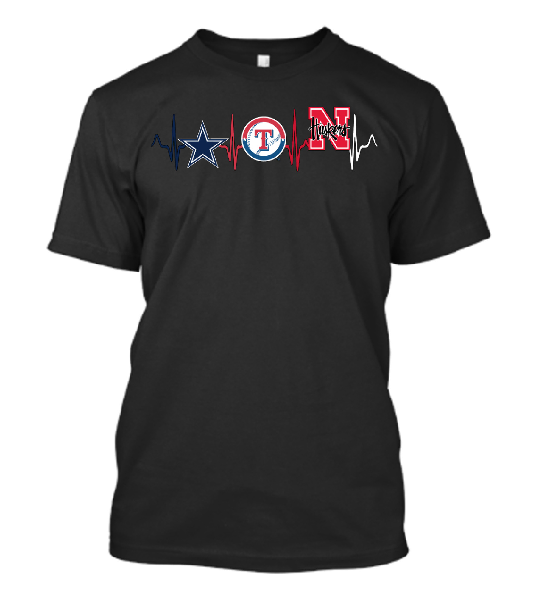 Dallas Cowboys Texas Rangers Nebraska Cornhuskers Heartbeat T-Shirt