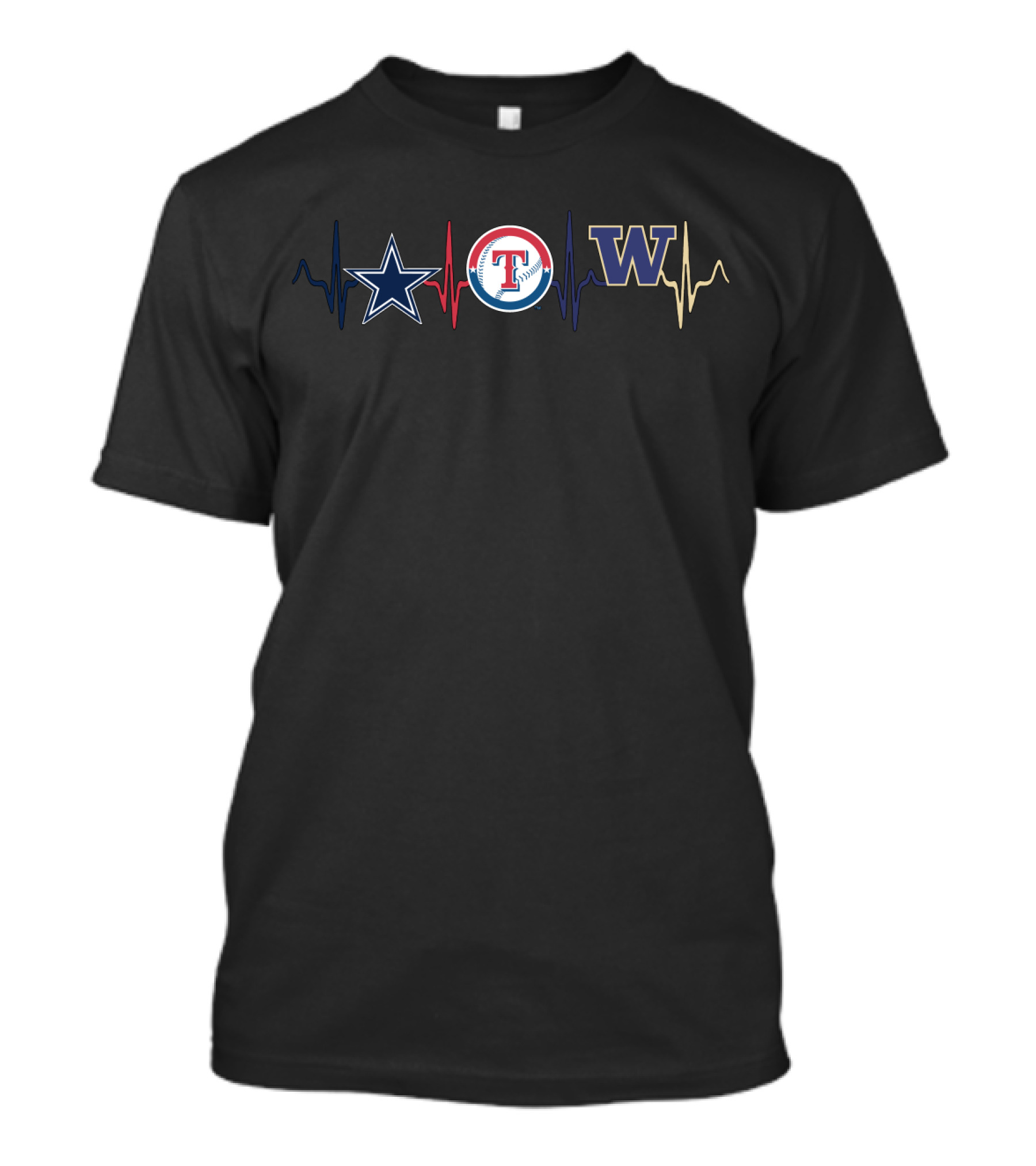 Dallas Cowboys Texas Rangers Washington Huskies Heartbeat T-Shirt