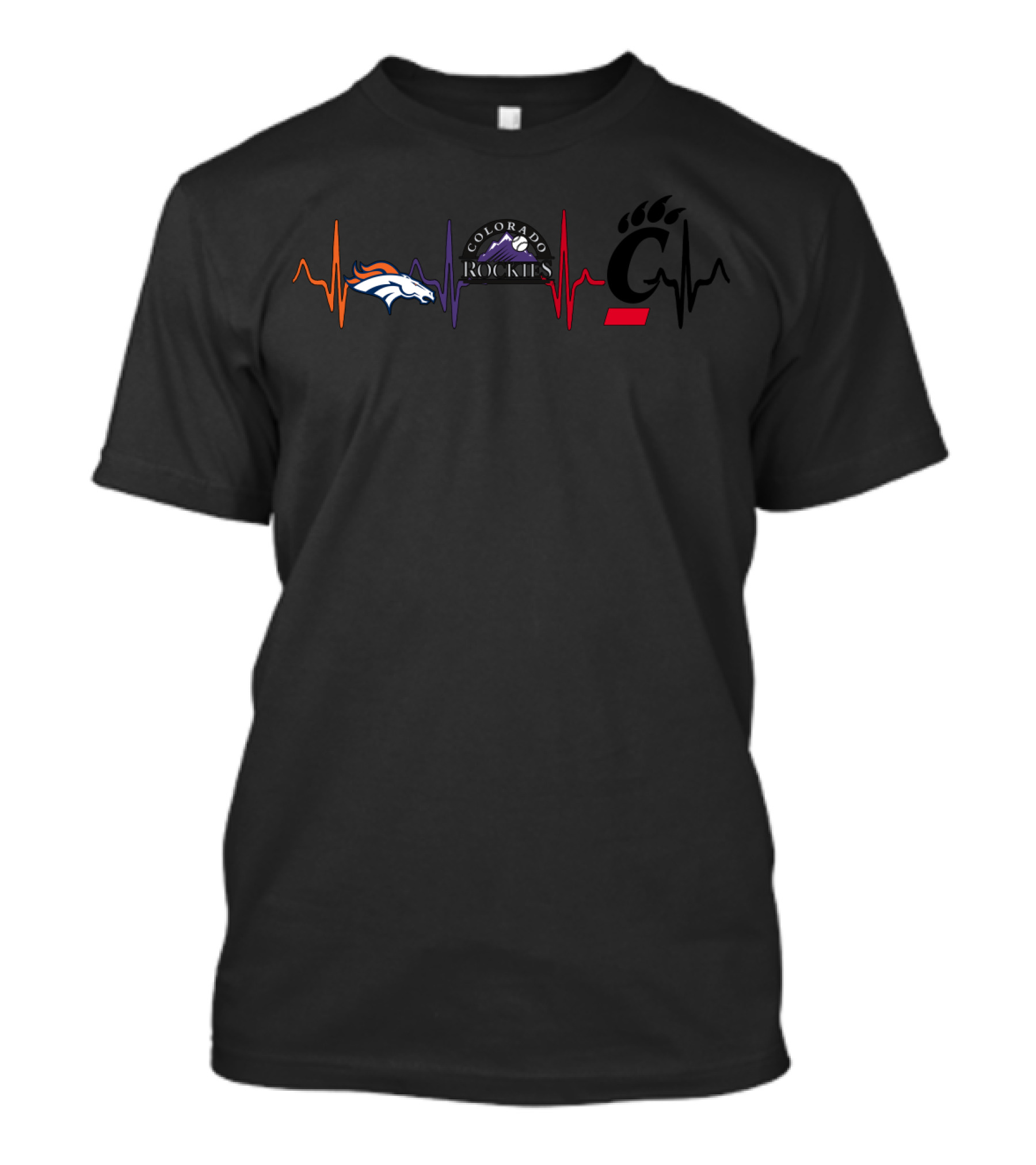 Denver Broncos Colorado Rockies Cincinnati Bearcats Heartbeat T-Shirt