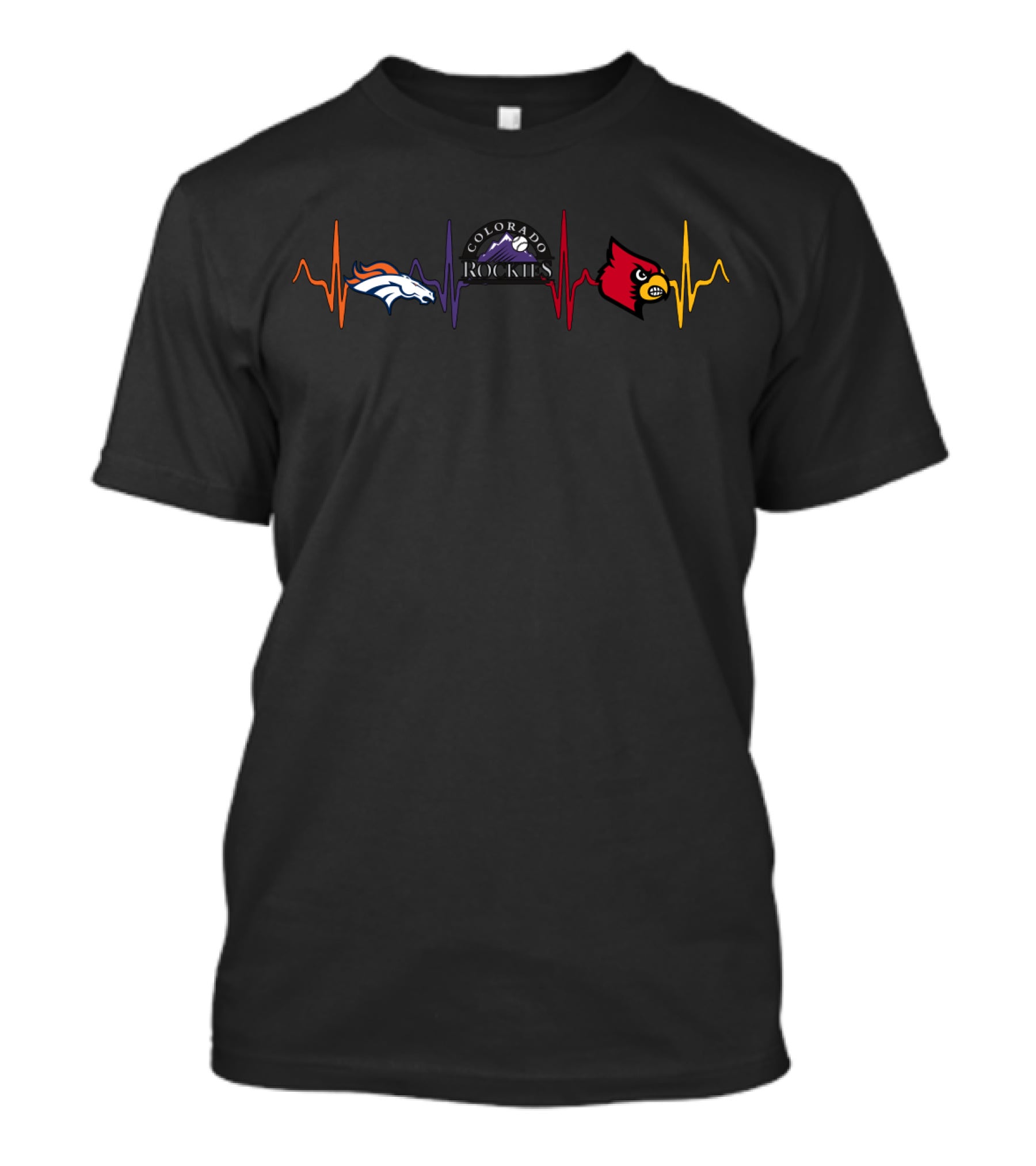 Love Broncos Colorado Rockies Cardinals Heartbeat T-Shirt