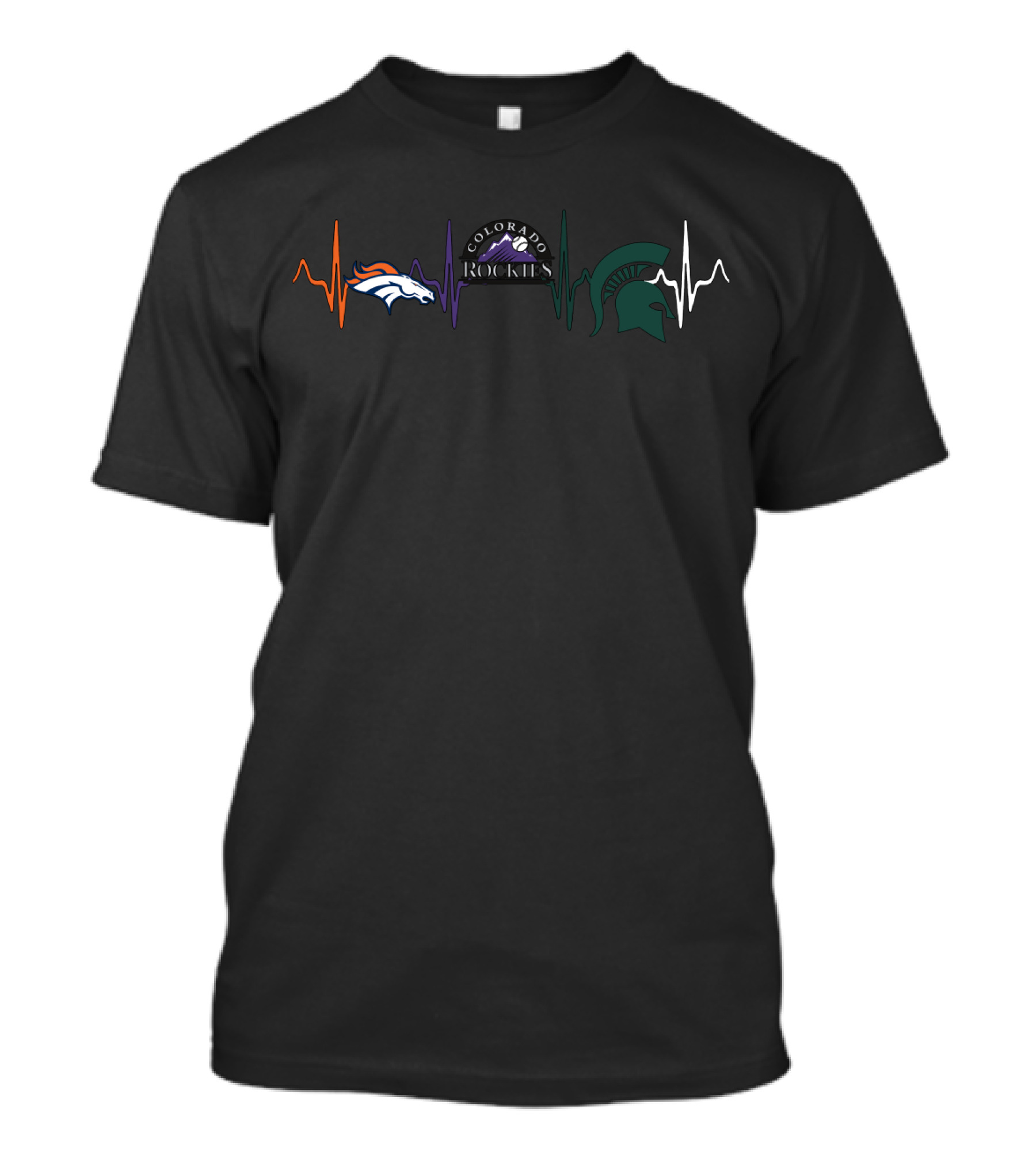 Broncos Rockies Michigan State Fans Heartbeat T-Shirt