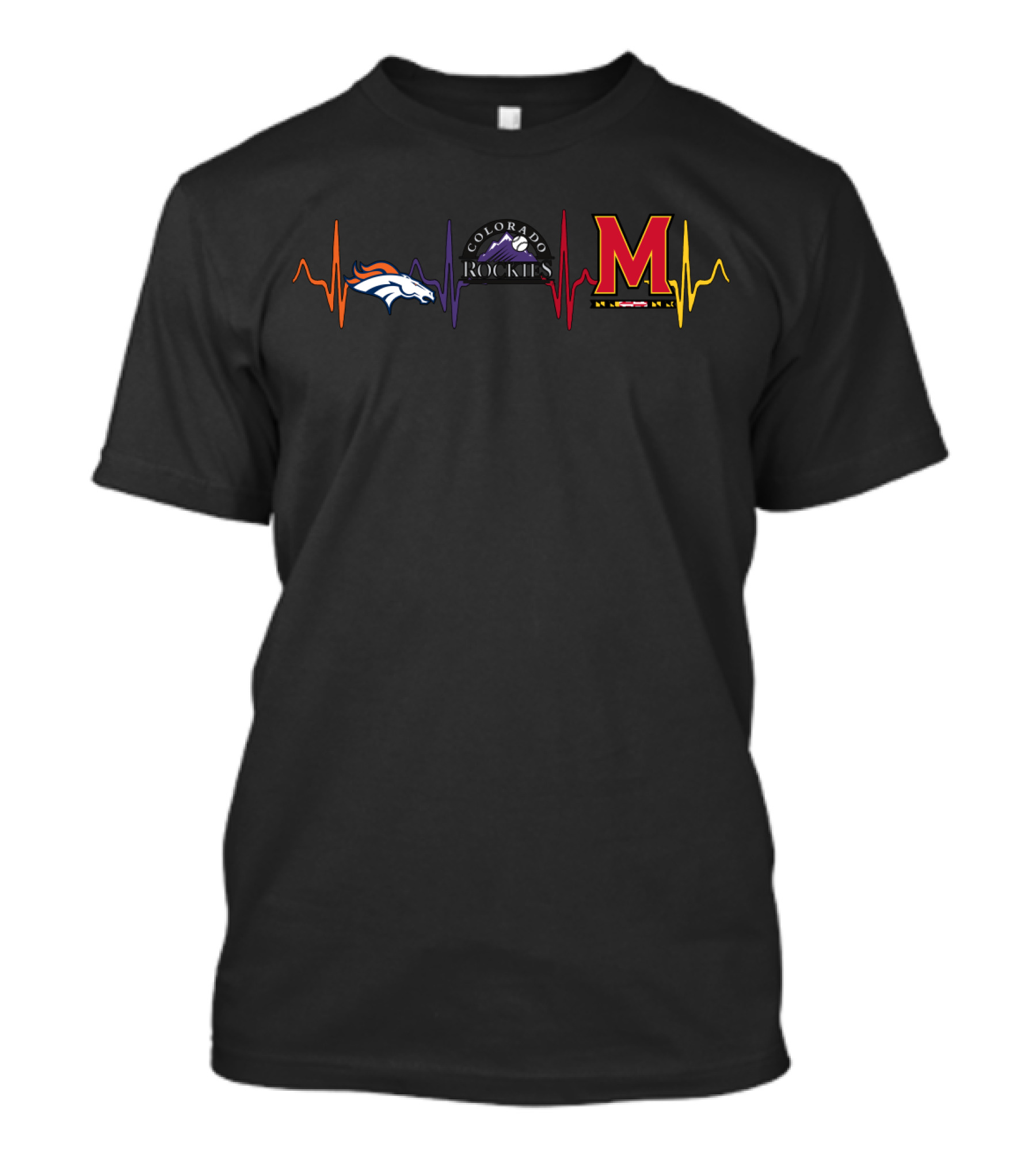 Denver Broncos Colorado Rockies Maryland Terrapins Heartbeat T-Shirt