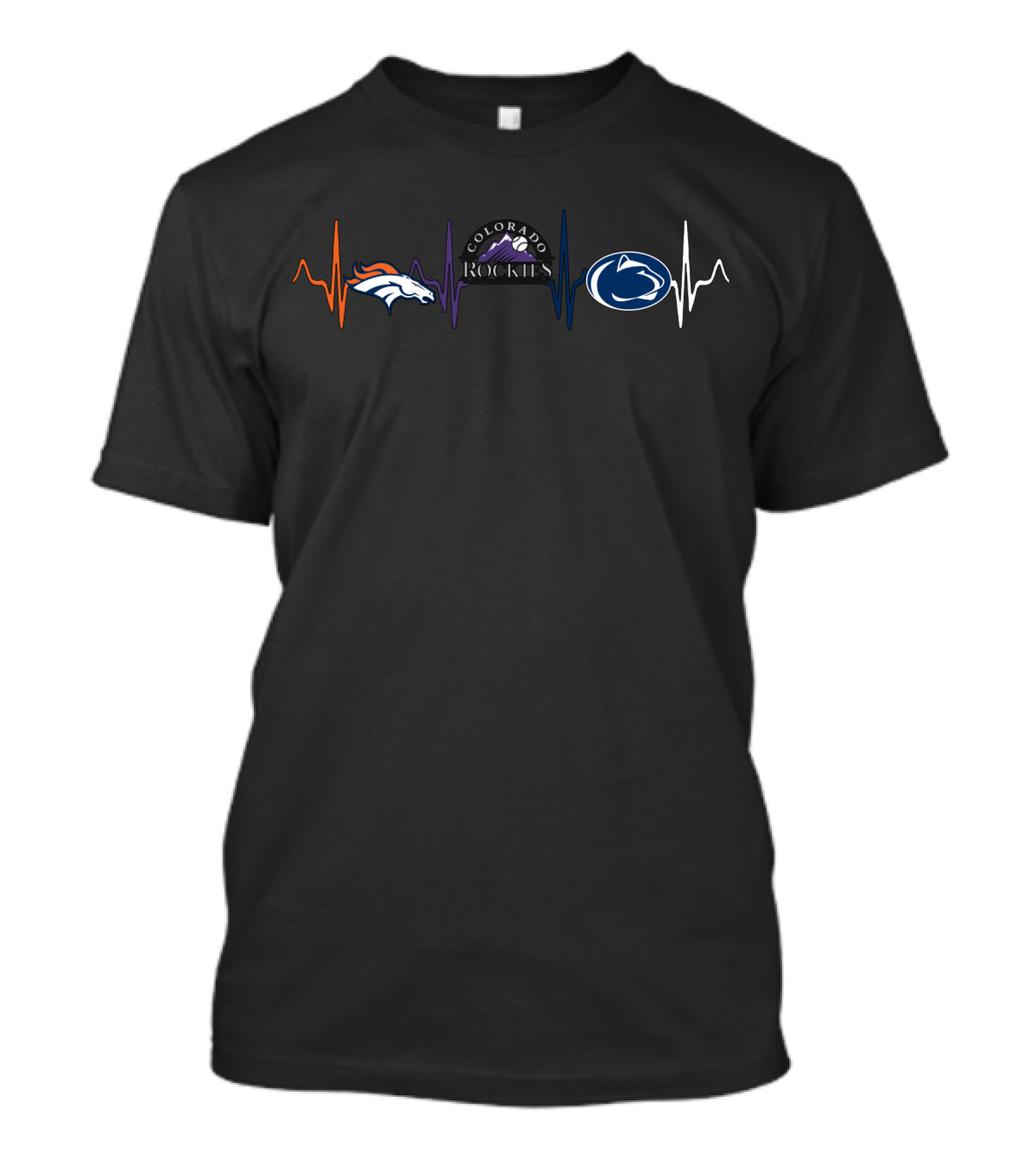 Denver Broncos Colorado Rockies Penn State Nittany Lions Heartbeat T-Shirt