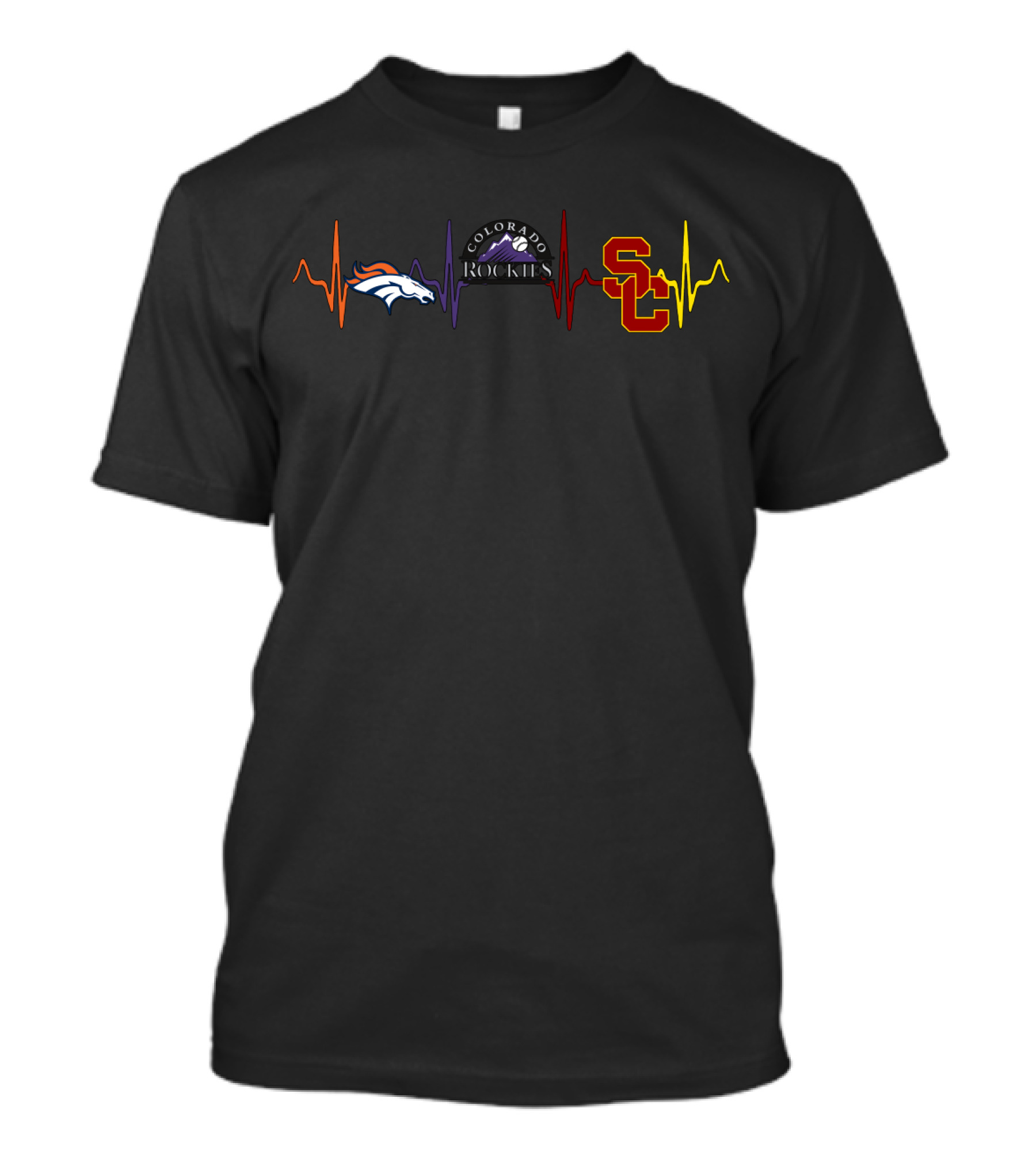 Denver Broncos Colorado Rockies Usc Trojans Heartbeat T-Shirt