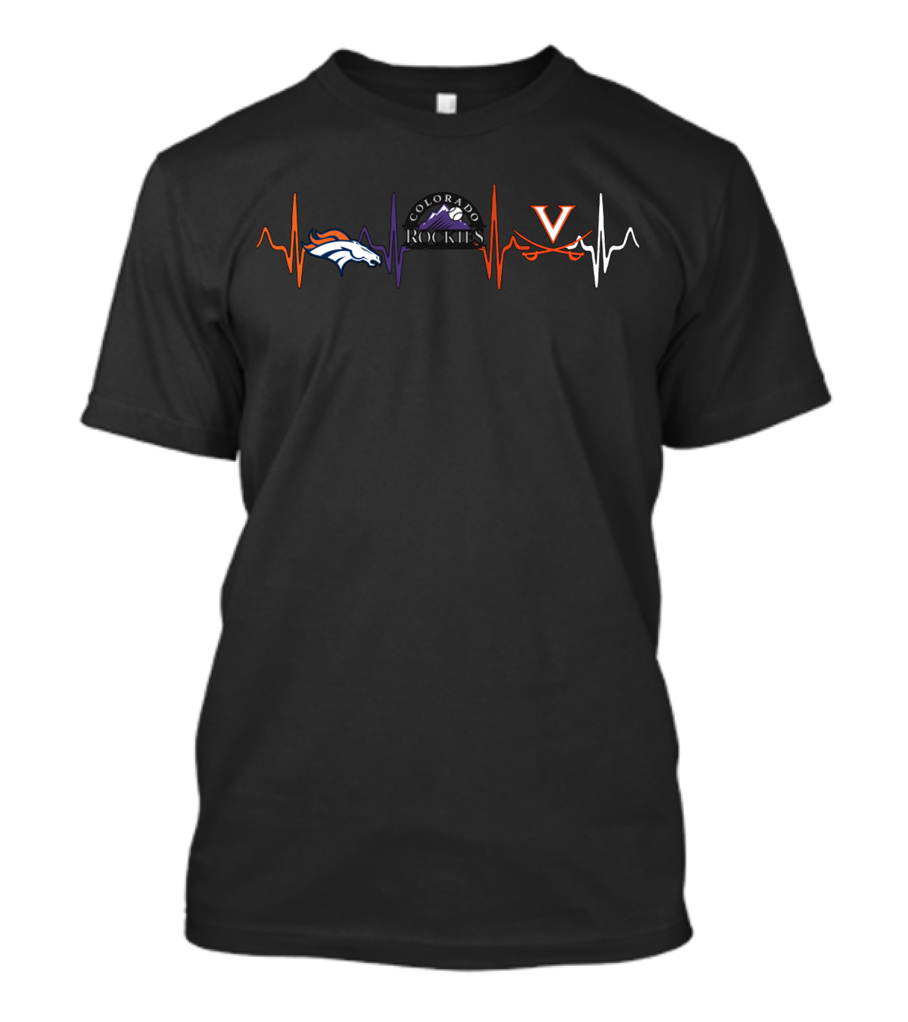 Love Broncos Rockies Virginia Cavaliers Heartbeat T-Shirt
