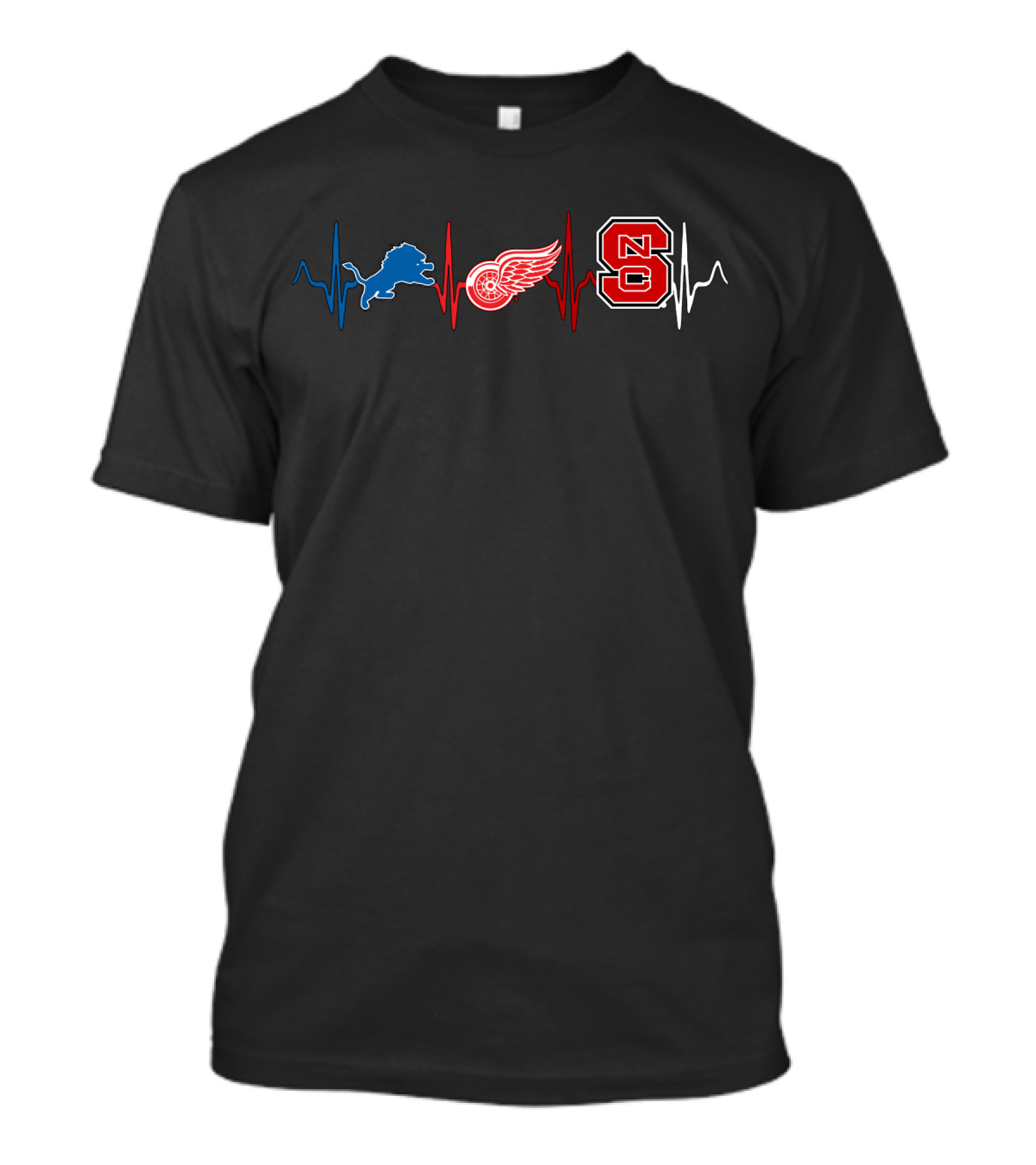 Detroit Lions Red Wings Nc State Logo Heartbeat T-Shirt