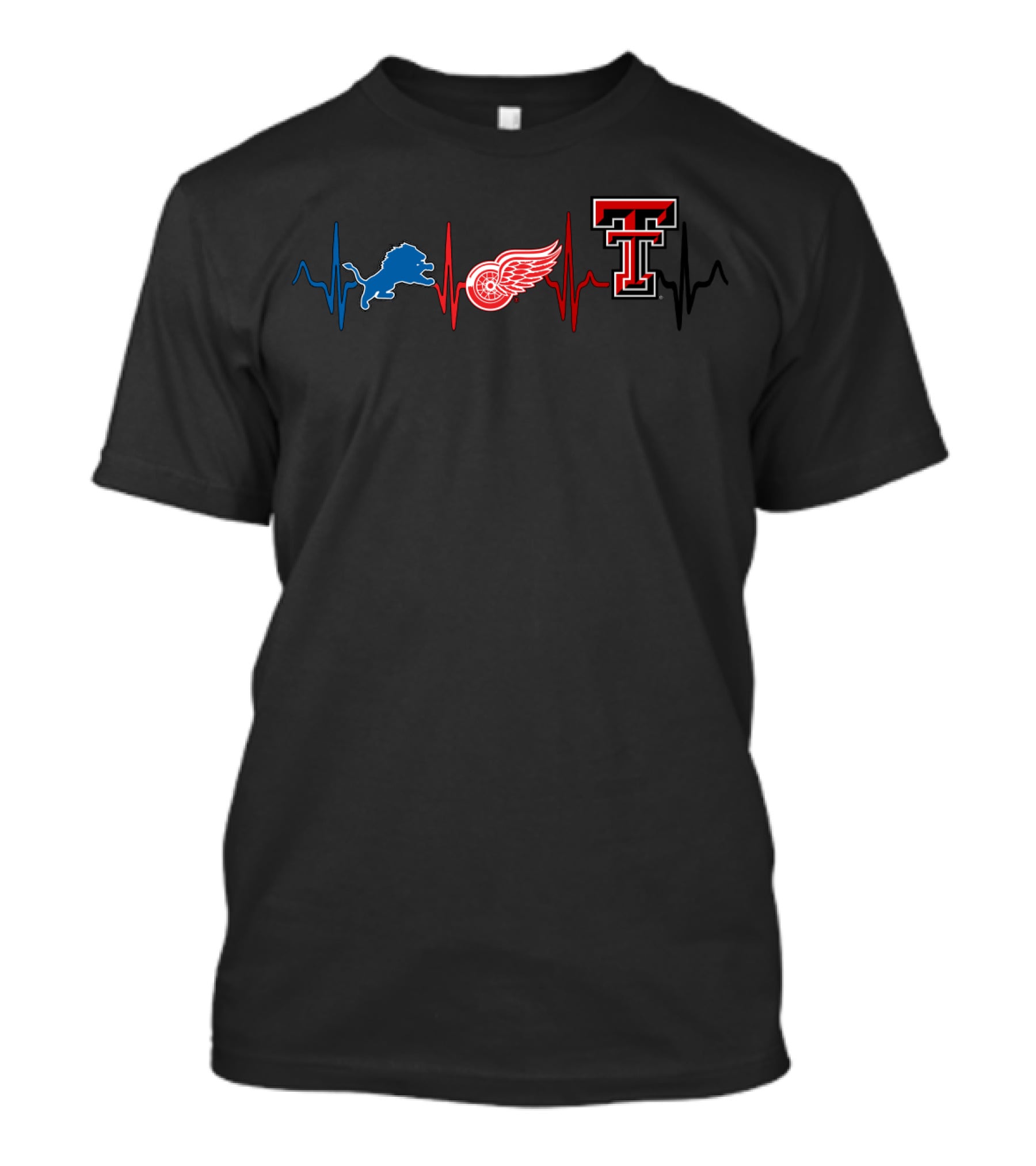Detroit Lions Red Wings Texas Tech Heartbeat T-Shirt