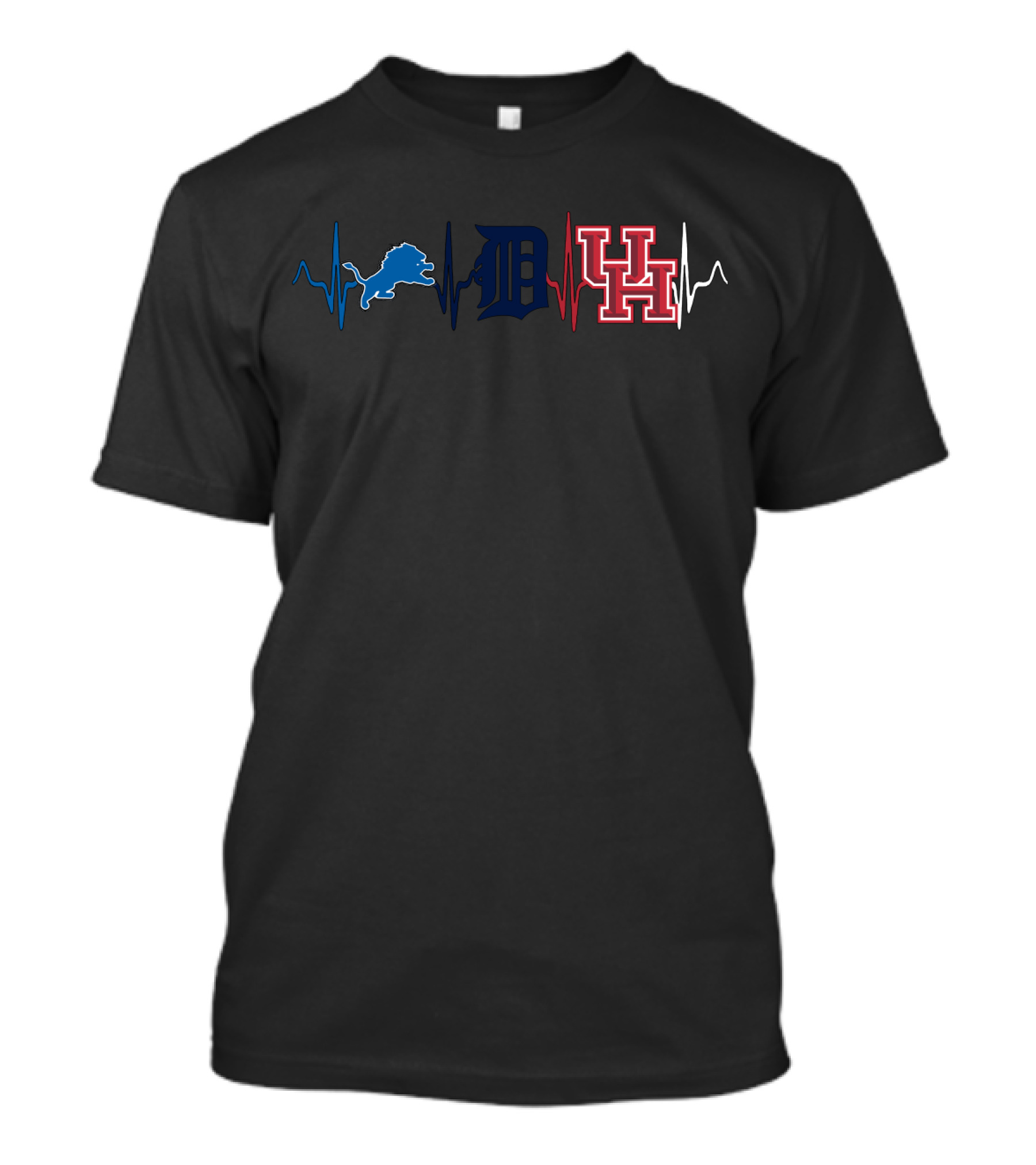 Detroit Lions Tigers Houston Cougars Heartbeat T-Shirt
