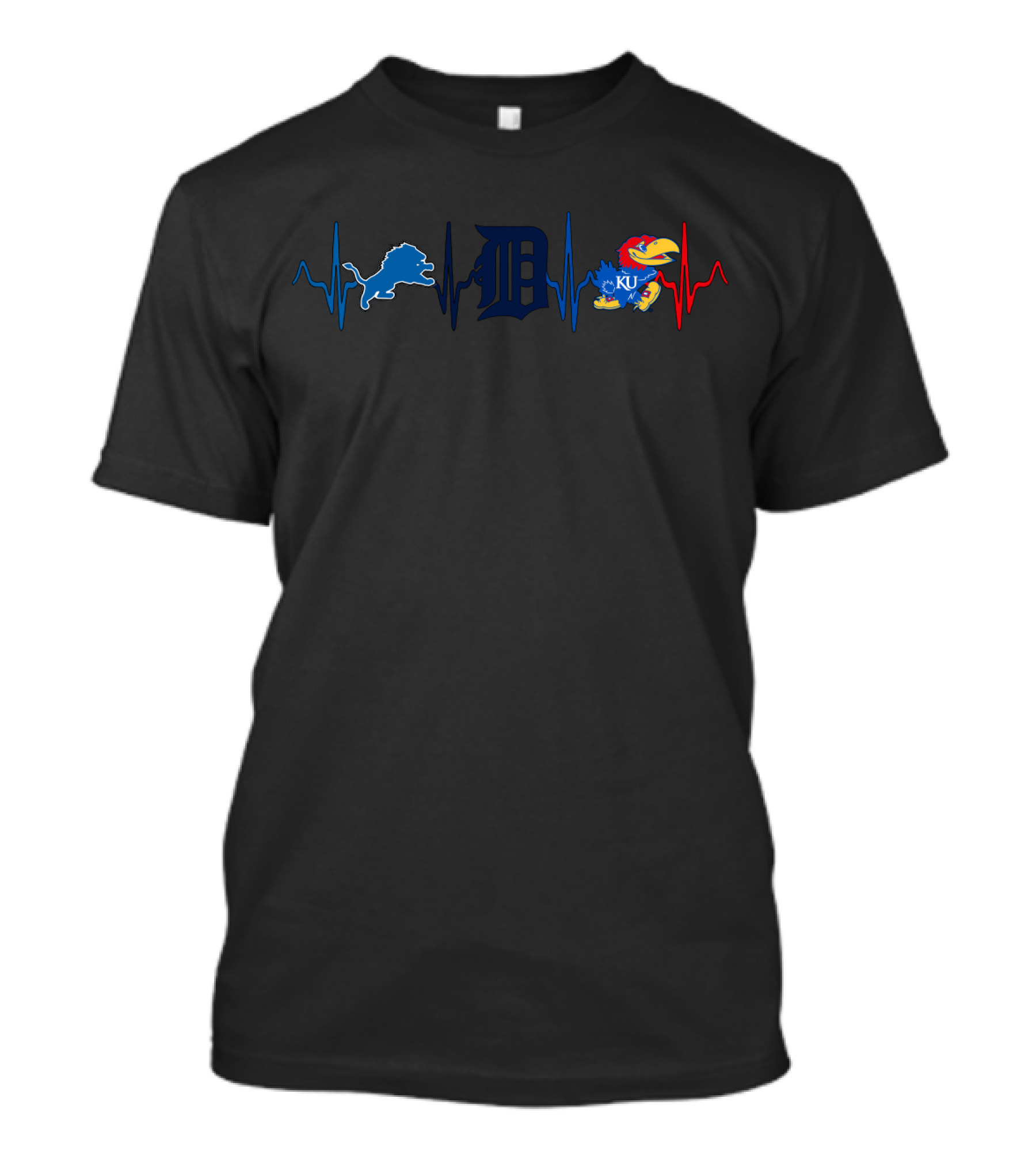 Detroit Lions Detroit Tigers Kansas Jayhawks Heartbeat T-Shirt