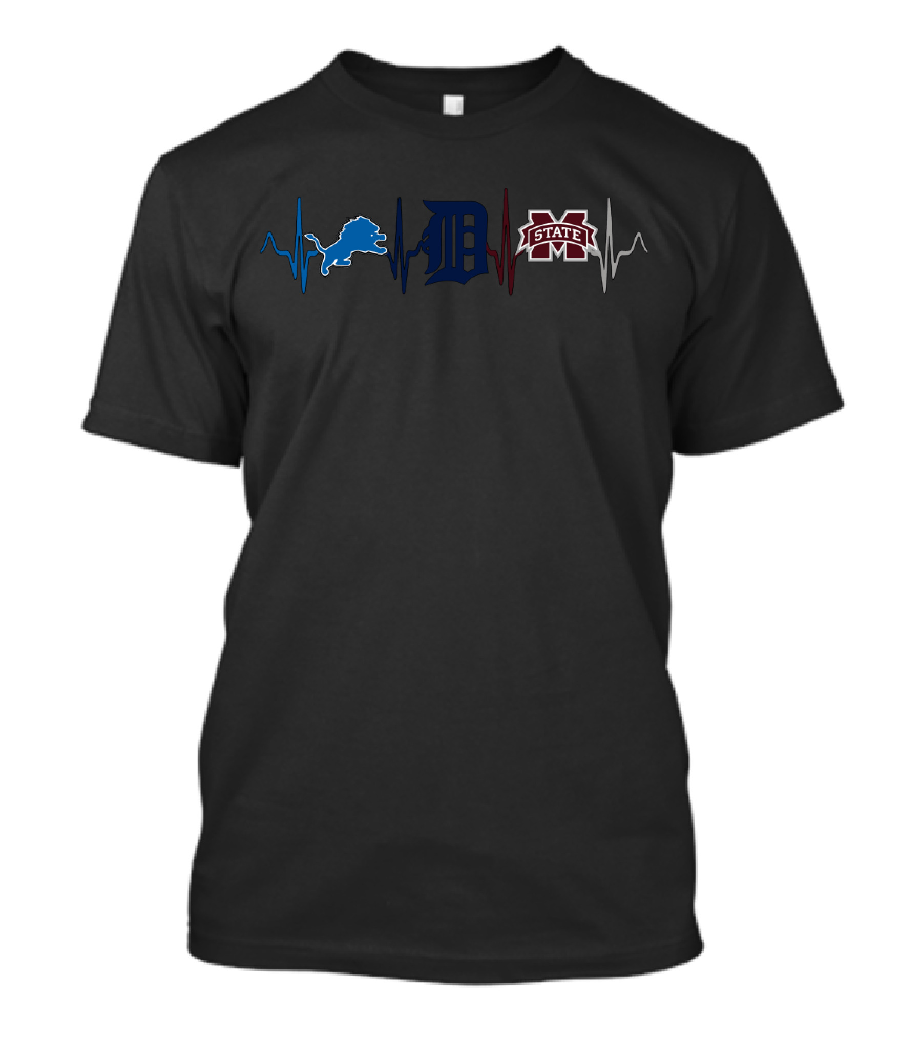 Detroit Lions Detroit Tigers Mississippi State Bulldogs Heartbeat T-Shirt