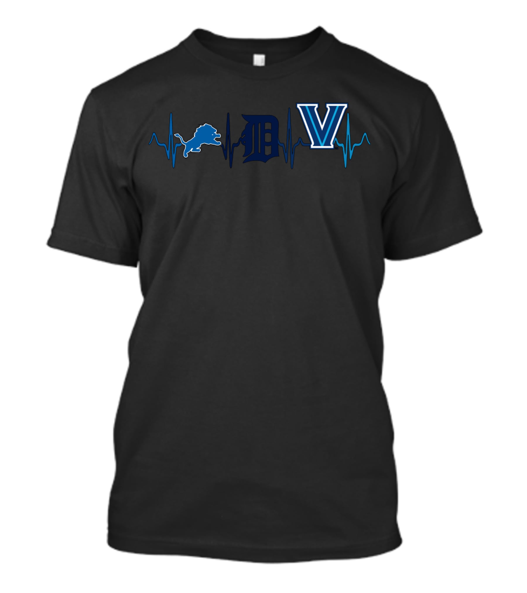 Detroit Lions Tigers Villanova Heartbeat T-Shirt