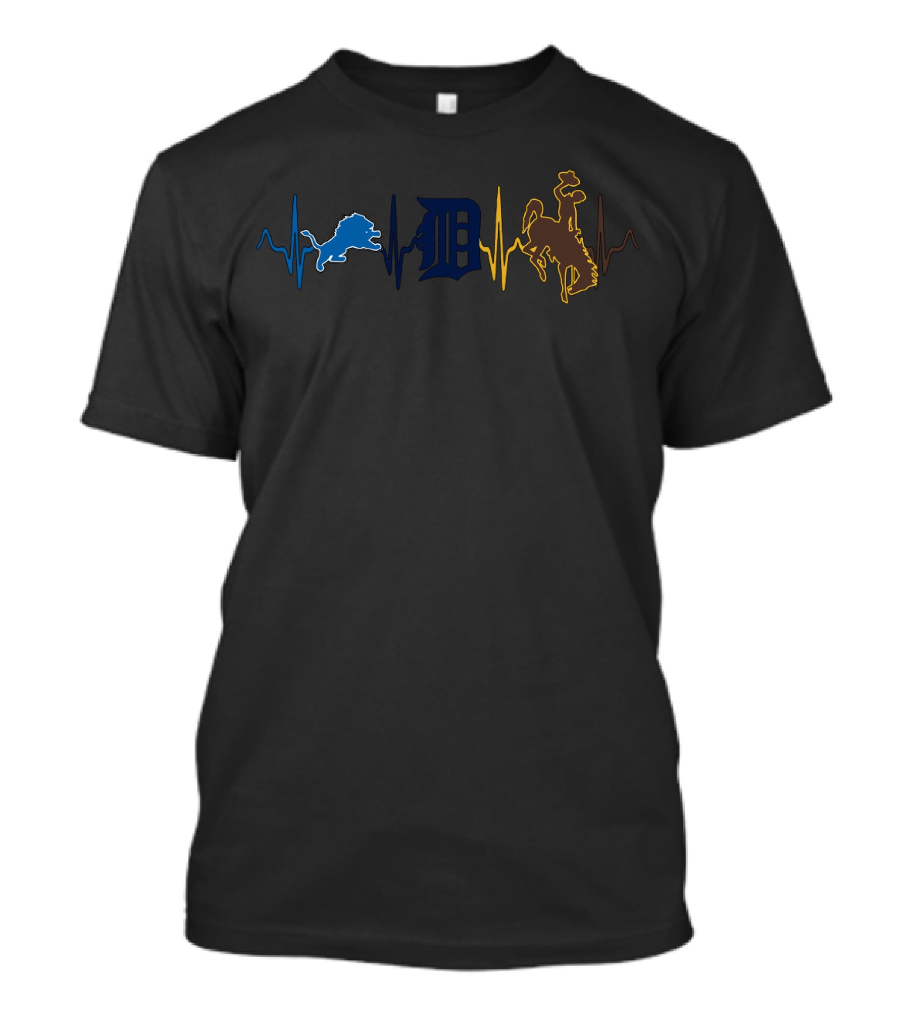 Detroit Lions Tigers Wyoming Cowboys Wc Heartbeat T-Shirt