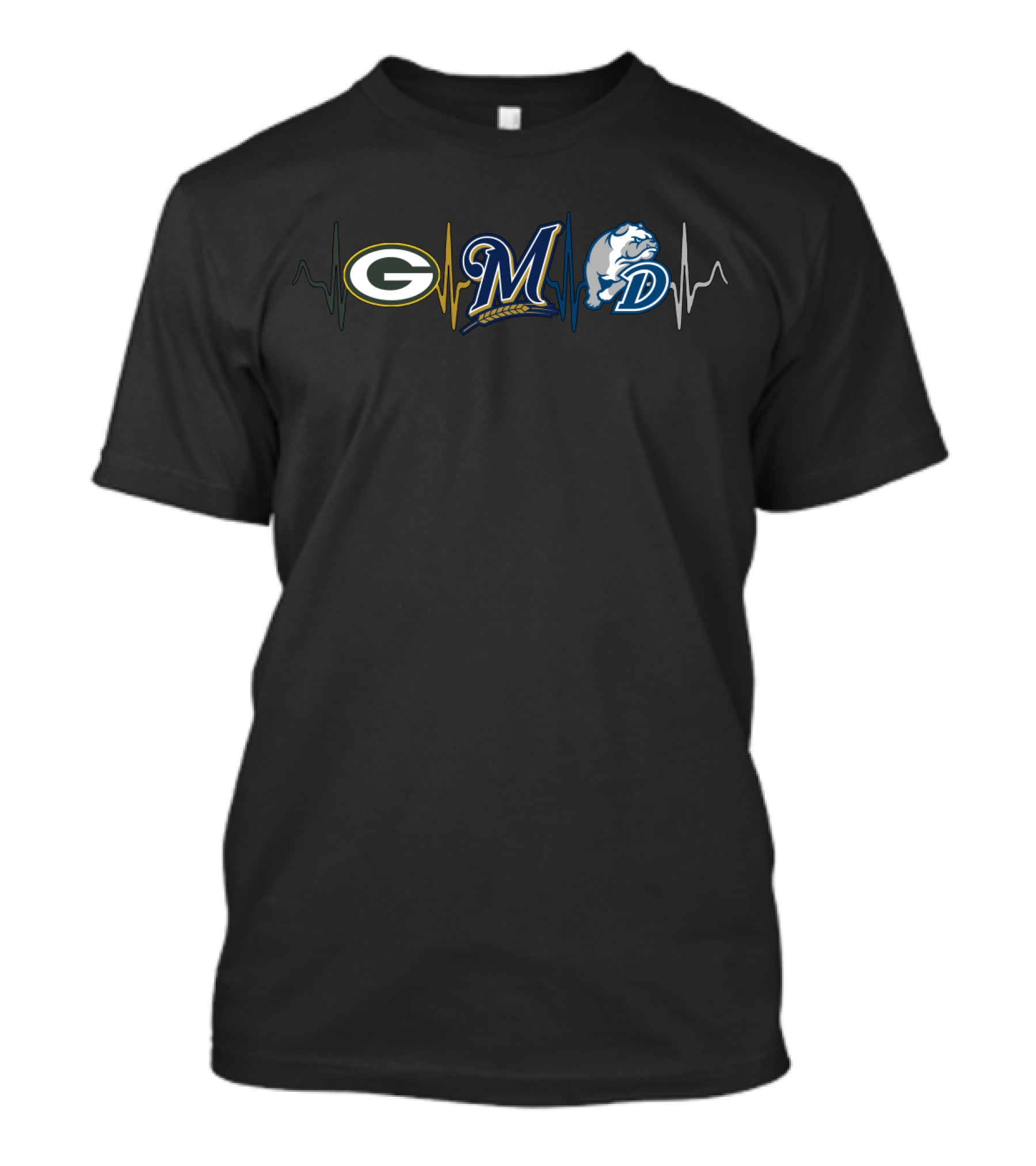 Green Bay Packers Milwaukee Brewers Detroit Bulldogs Heartbeat T-Shirt