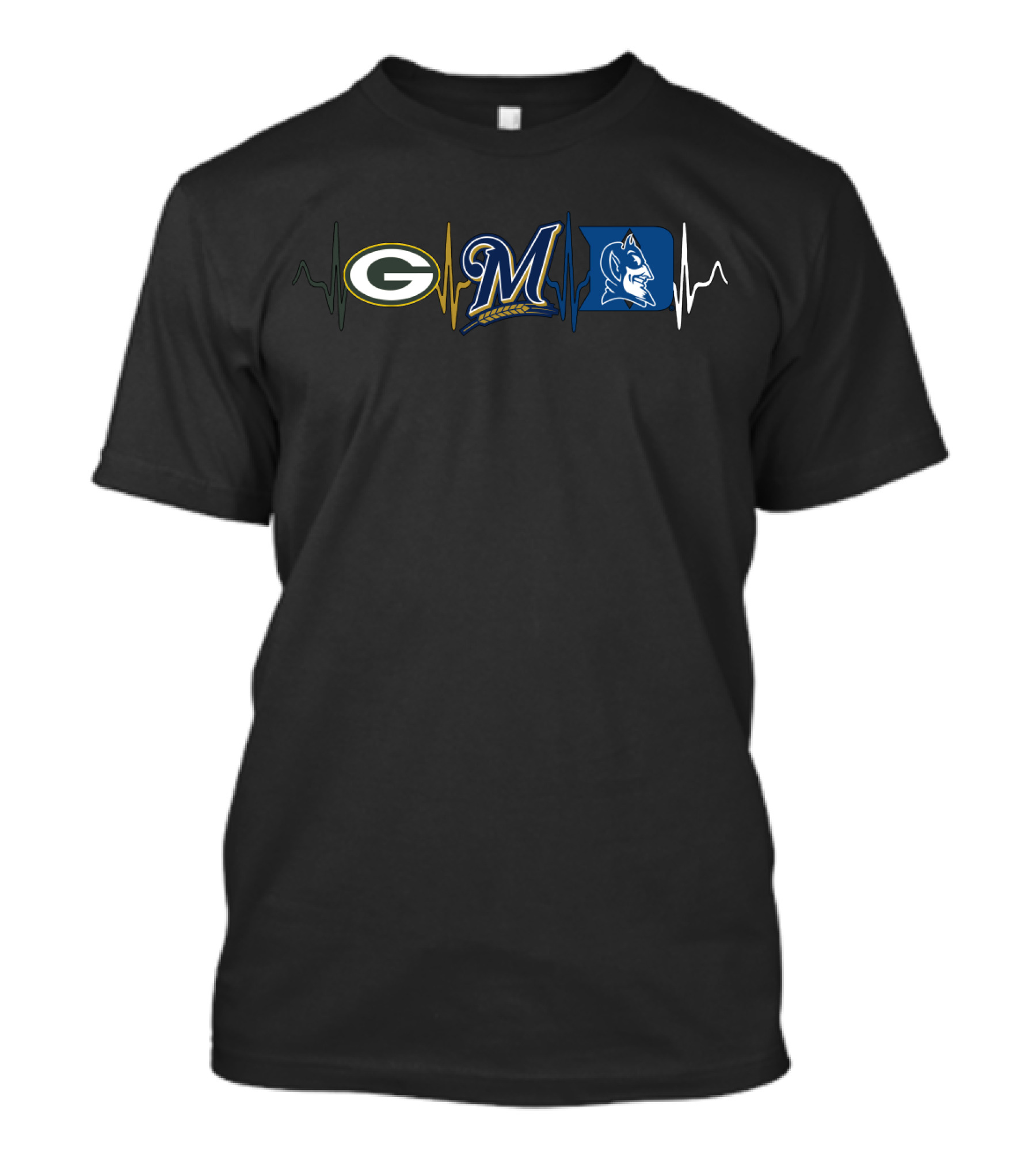 Packers Brewers Duke Blue Devils Heartbeat T-Shirt