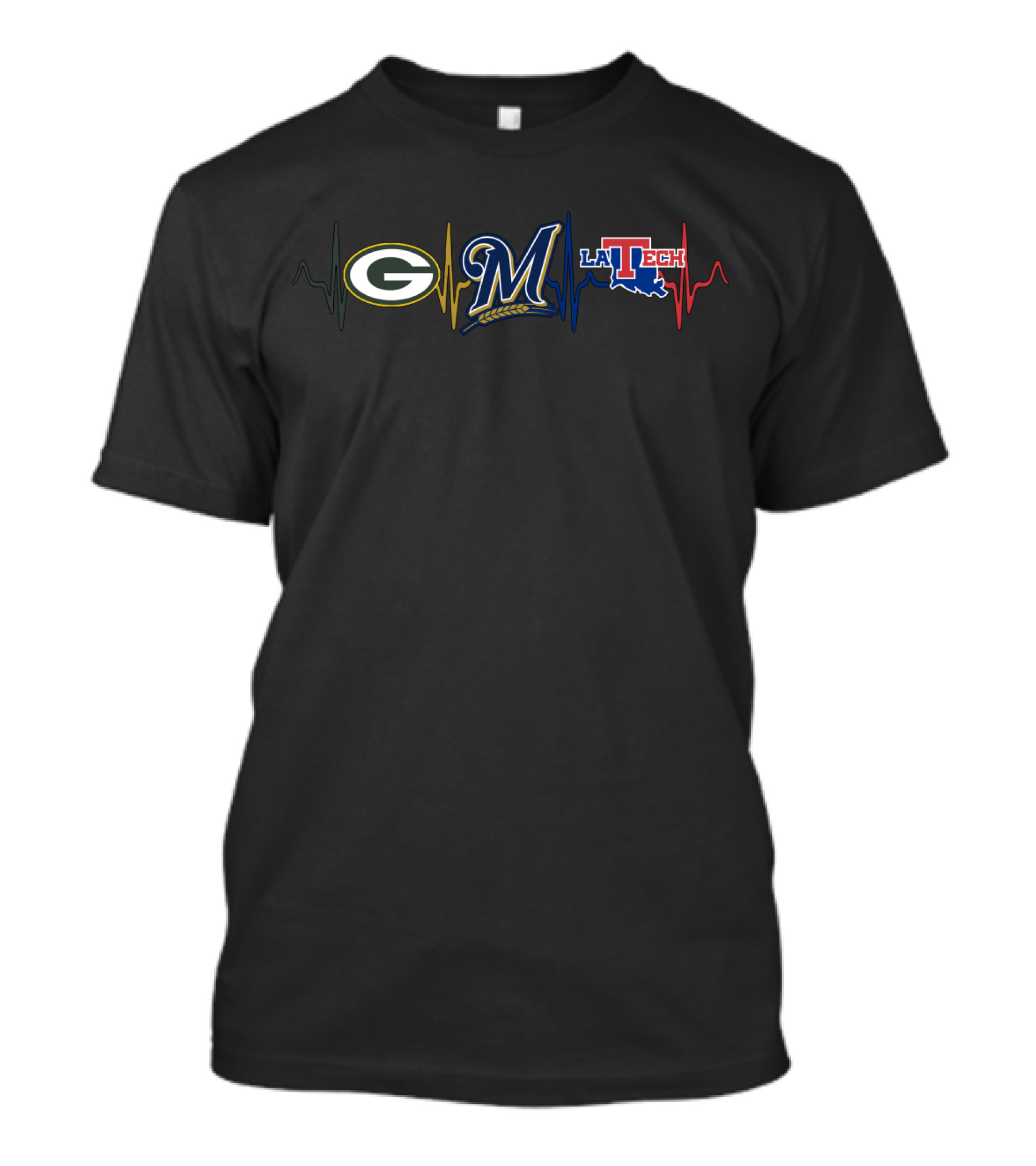 Green Bay Packers Milwaukee Brewers Louisiana Tech Heartbeat T-Shirt