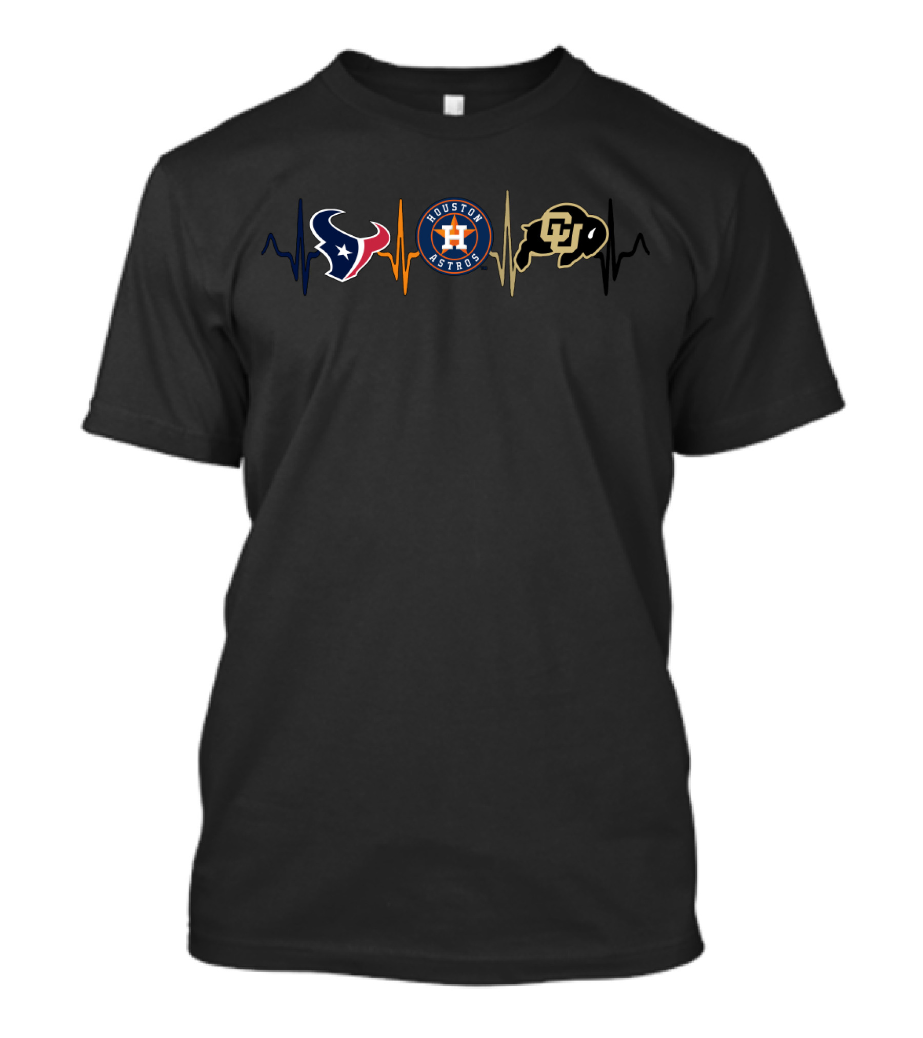 Houston Texans Houston Astros Colorado Buffaloes Heartbeat T-Shirt