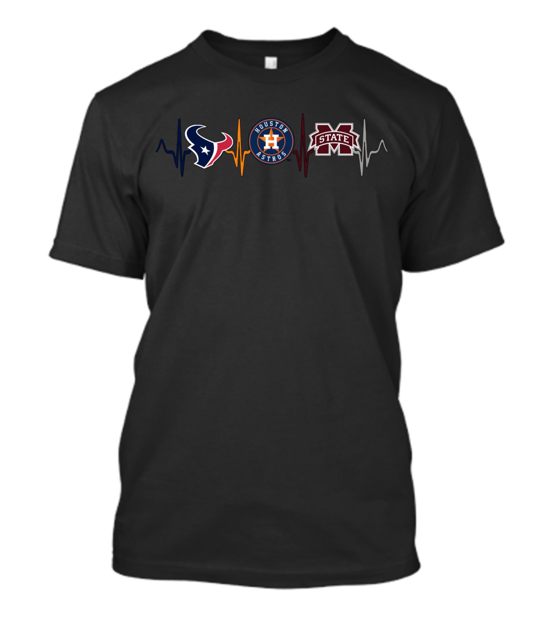 Houston Texans Houston Astros Mississippi State Bulldogs Heartbeat T-Shirt