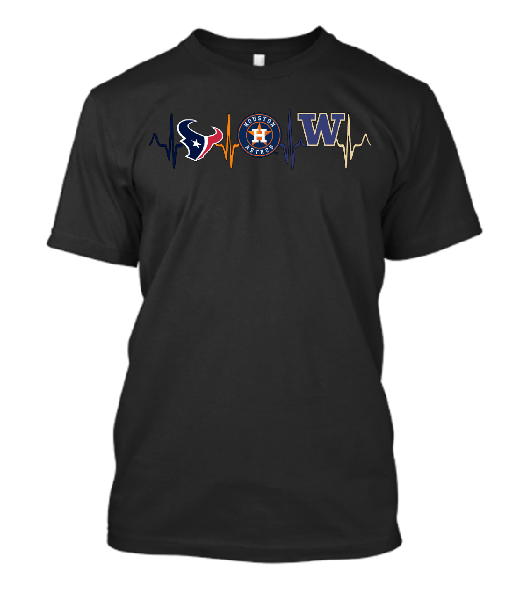 Houston Texans Houston Astros Washington Huskies Heartbeat T-Shirt