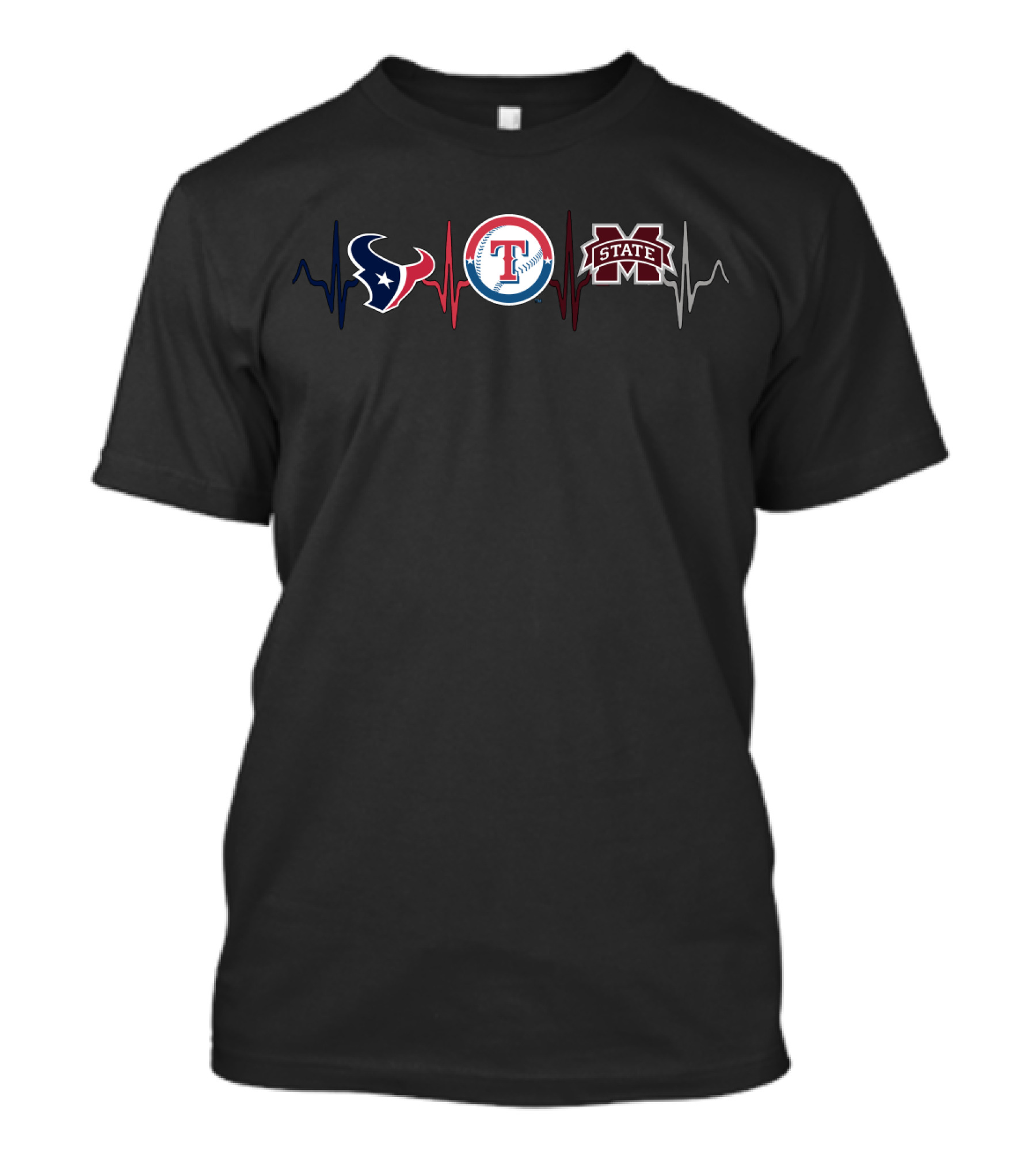 Texans Rangers Mississippi State Heartbeat T-Shirt