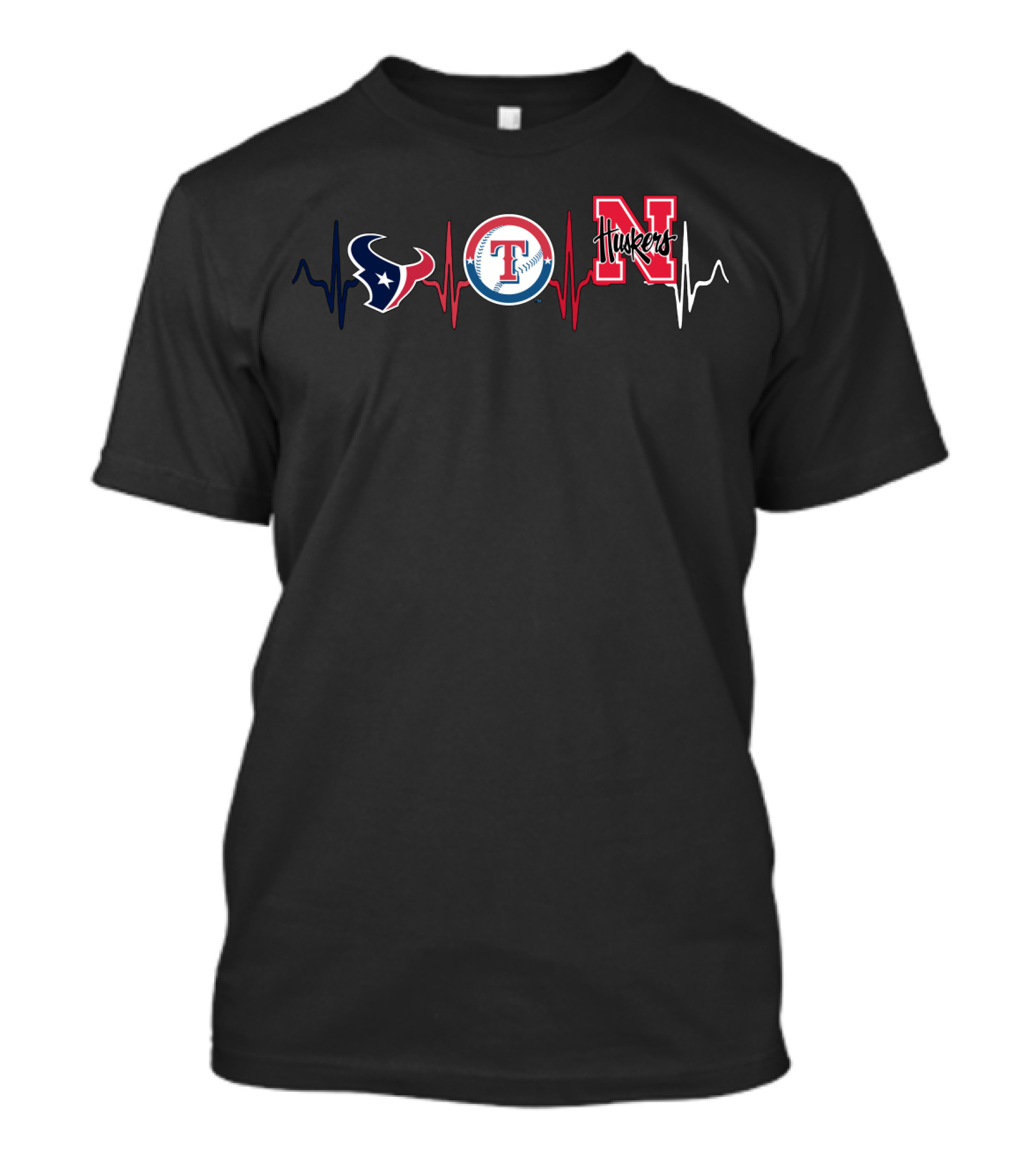 Love Texans Rangers Nebraska Cornhuskers Heartbeat T-Shirt