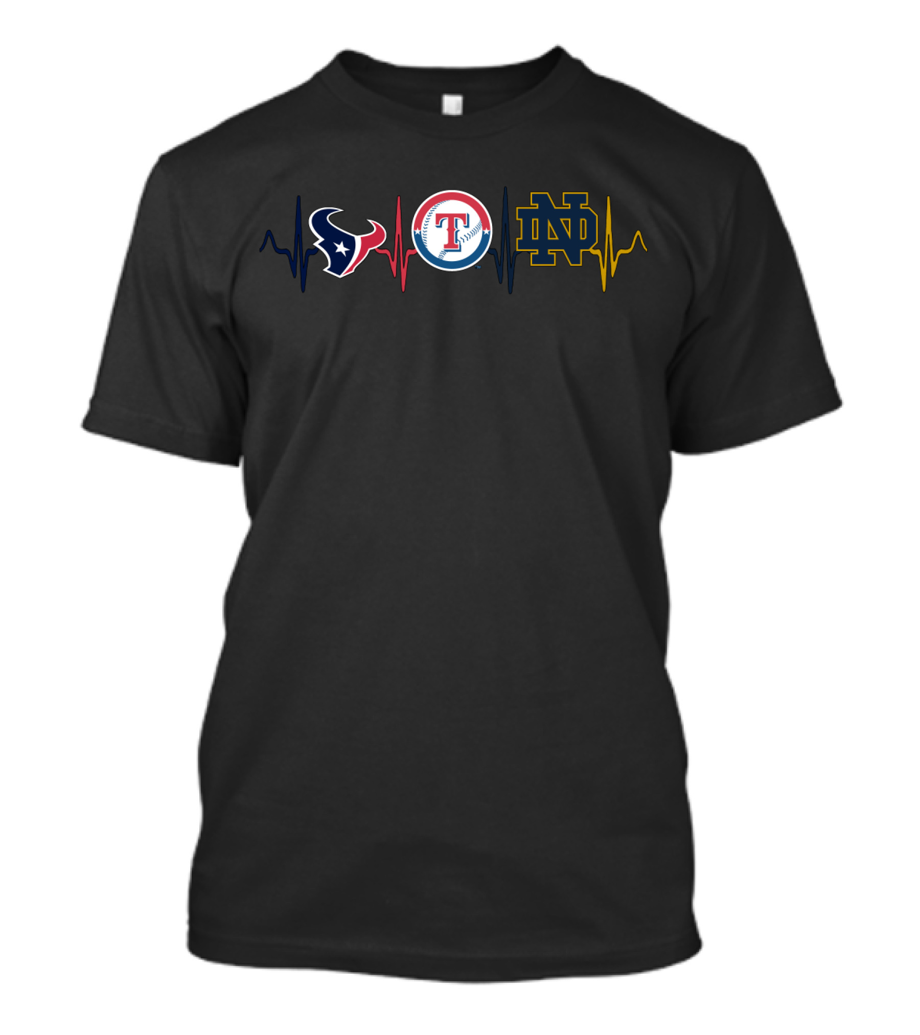 Love Texans Rangers Notre Dame Heartbeat Icons T-Shirt
