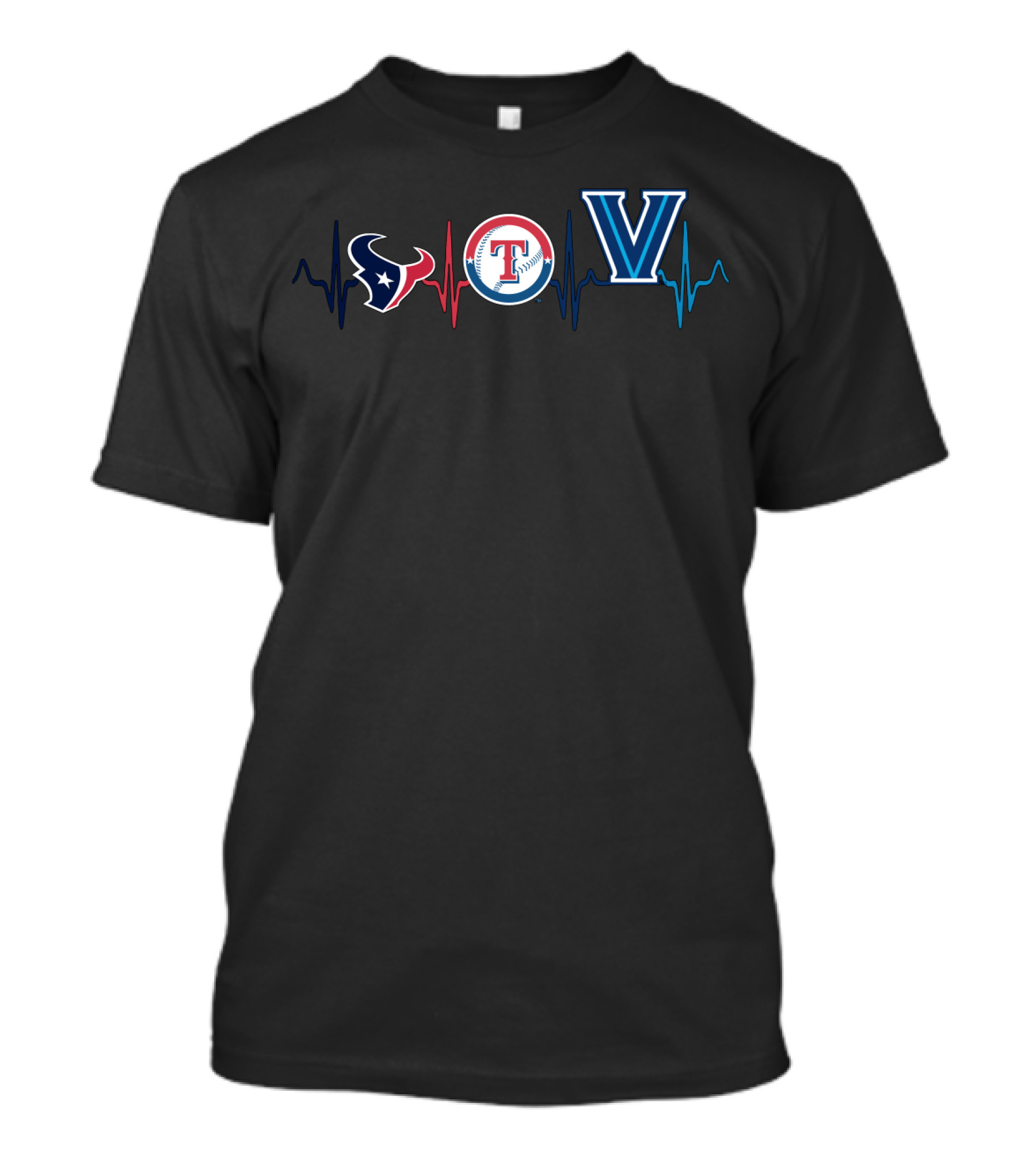 Houston Texans Texas Rangers Villanova Wildcats Heartbeat T-Shirt